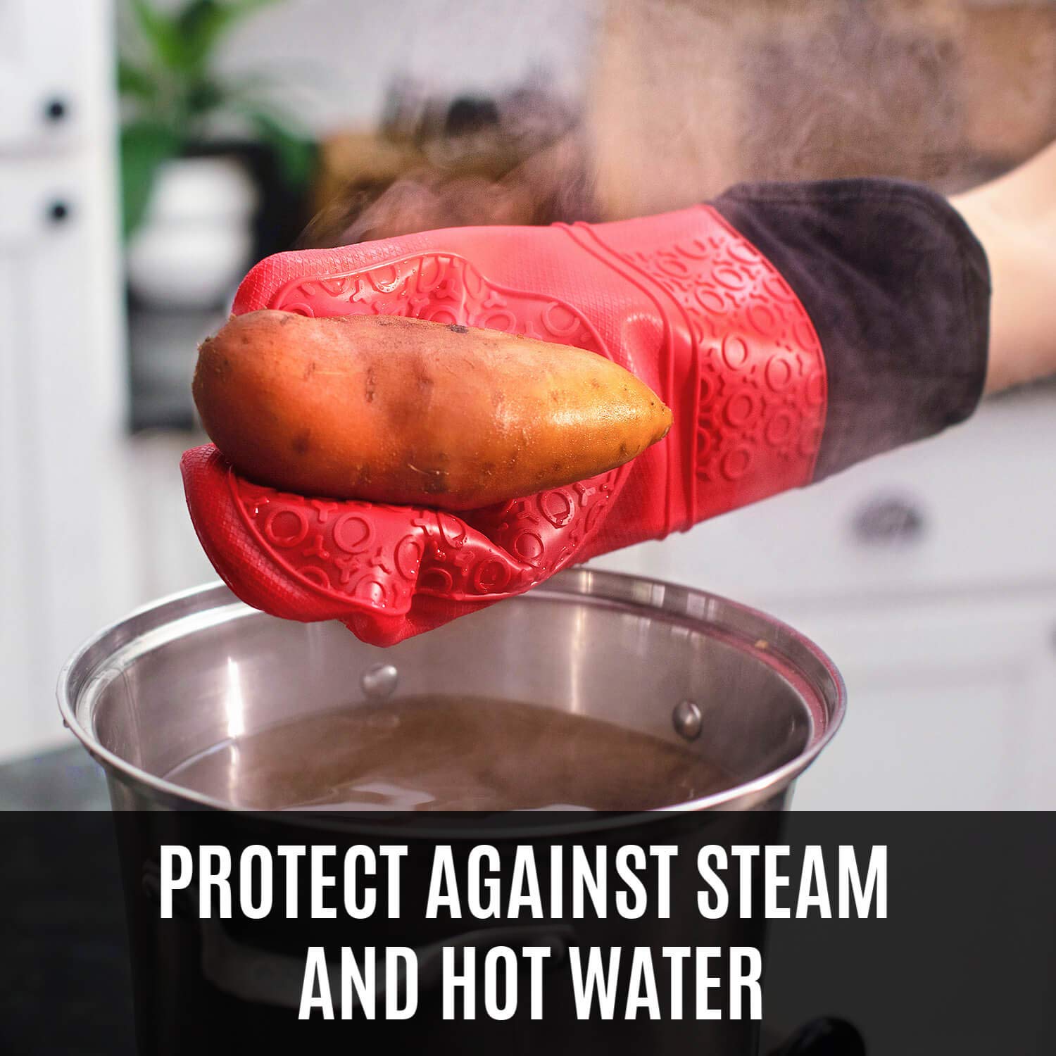 Homwe Silicone Oven Mitts and Potholders (4-Piece Sets) Heavy Duty Cooking Gloves, Kitchen Counter Safe Trivet Mats | Advanced H