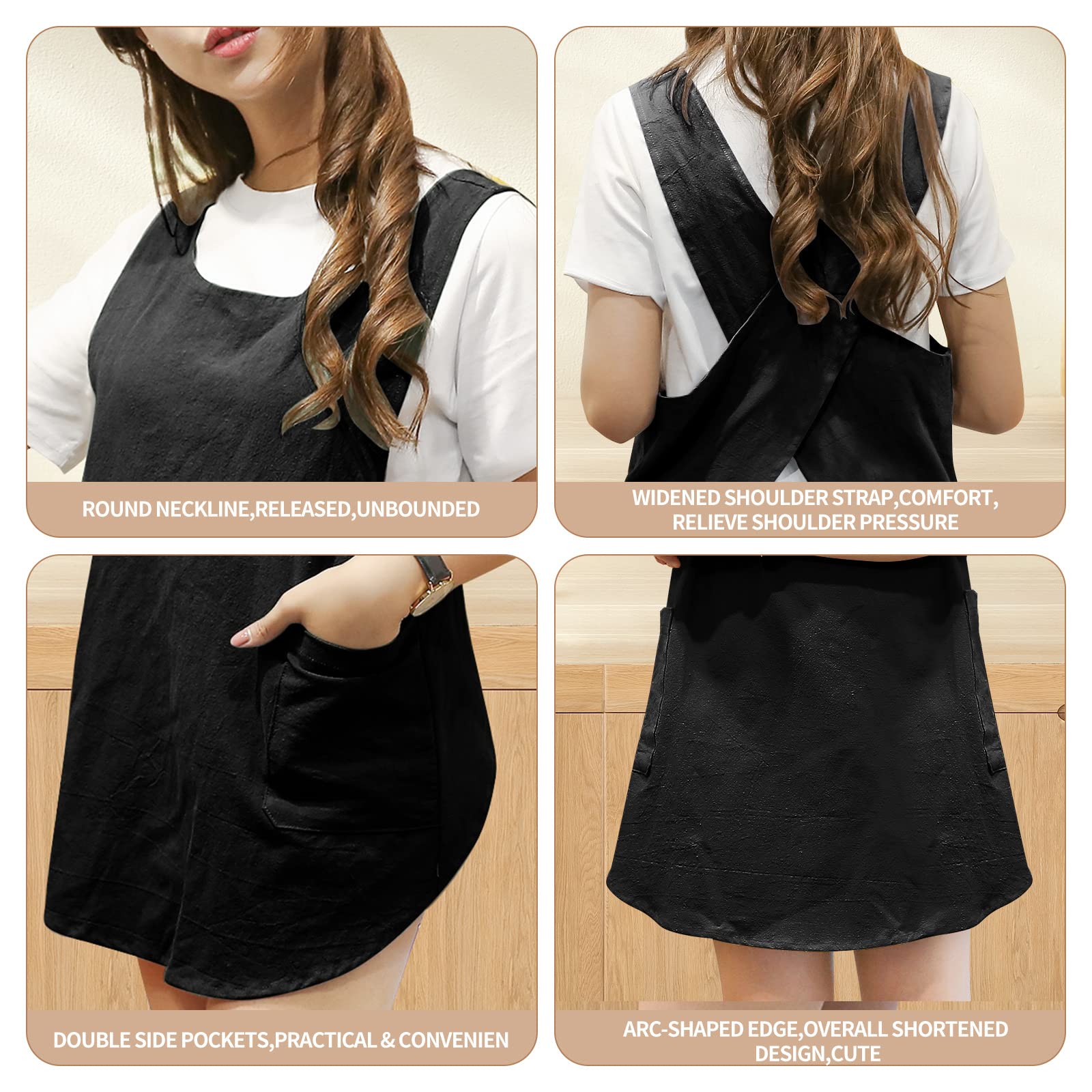 Shortened Design Apron, Japanese Style Soft Cotton Linen Apron With Two Side Pockets, X Cross Halter Apron, Kitchen Cooking Clot