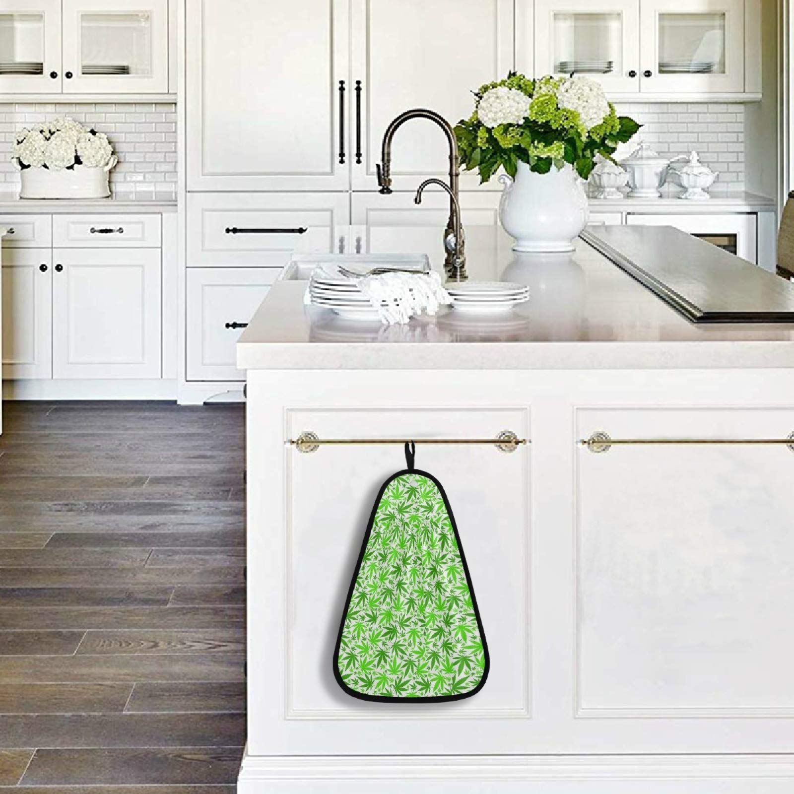 Visesunny Tropical Leaf Green Hand Towel For Kitchen Bathroom Decor Soft Absorbent Cotton Dish Towel With Hanging Loop Botton Cl