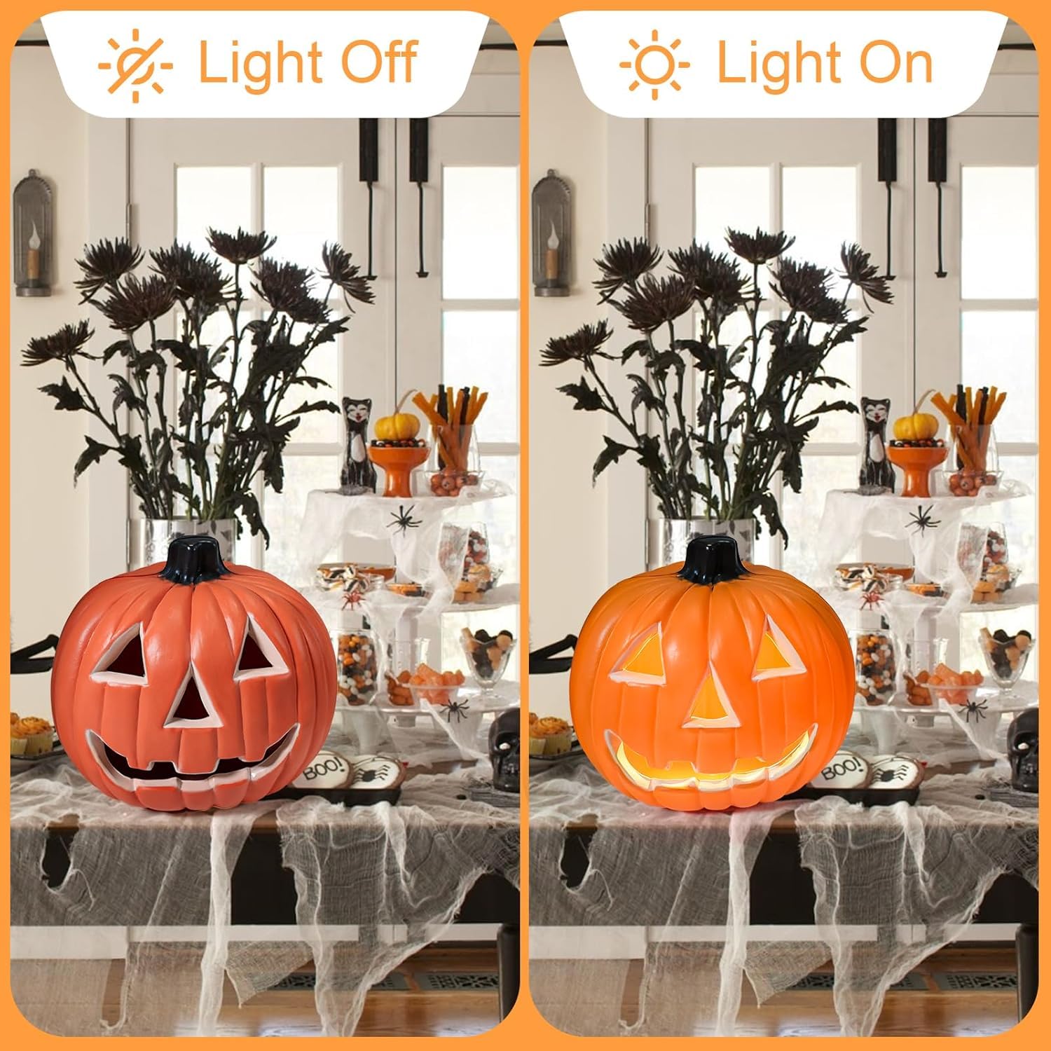 Halloween Pumpkin Decorations, 8 LED Halloween Pumpkin Lantern, Classic Pumpkin Shape with Traditional Smile Face for Table, , P