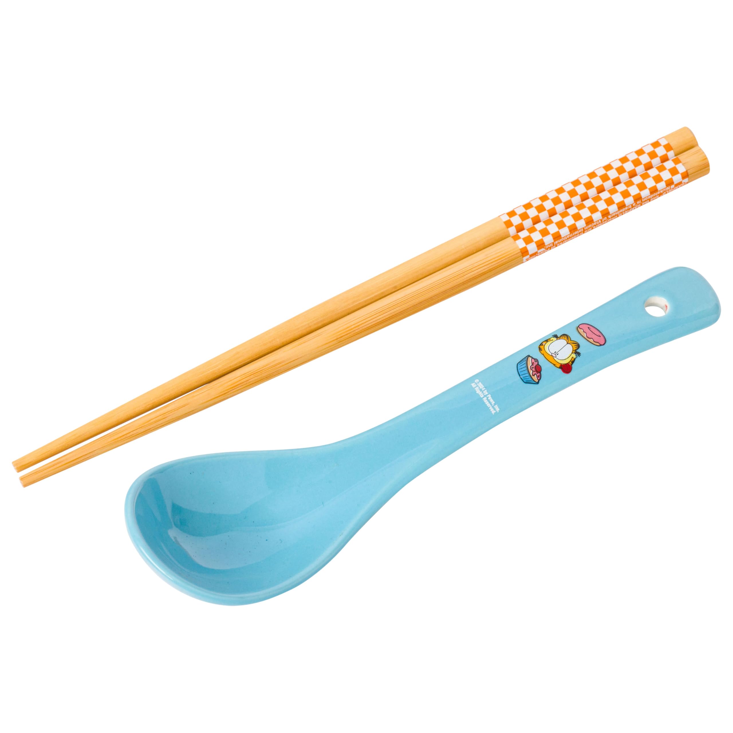 Silver Buffalo Garfield Hungry Junk Food Ceramic Ramen Noodle Rice Bowl With Chopsticks And Spoon, Microwave Safe, 20 Ounces