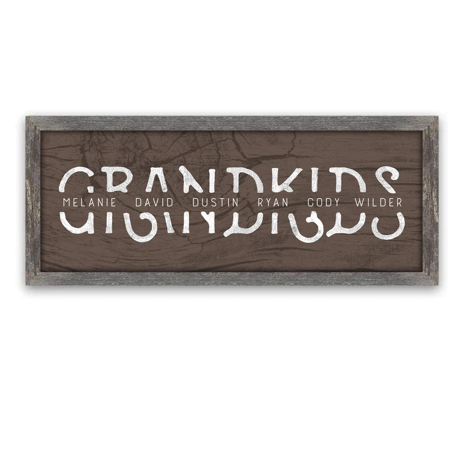 Grandkids - Personalized Art Gift For Grandparents (Rustic Woodgrain, 13.5''X32.5'' Framed Canvas)