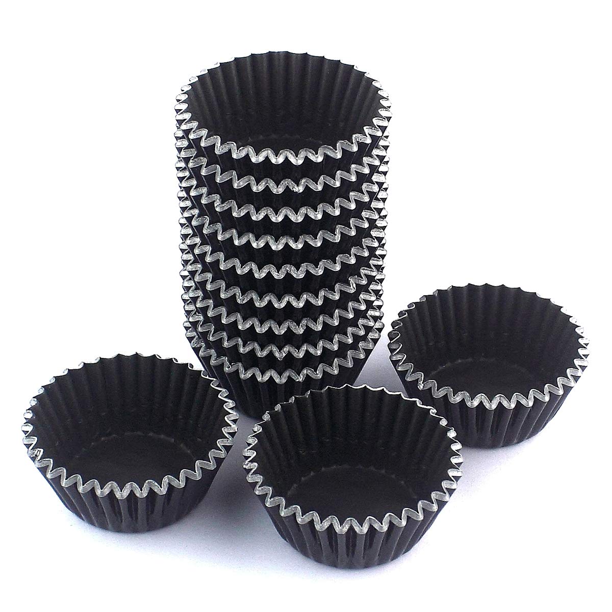 Eoonfirst Mini Foil Metallic Cupcake Liners Muffin Paper Baking Cups 300 Pcs (Black)