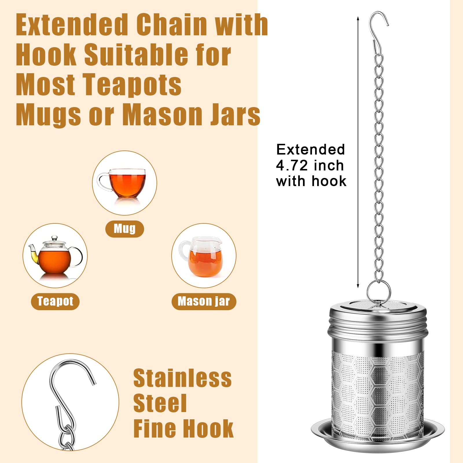 Umigy 4 Pcs Tea Infuser Tea Strainers For Loose Tea With Scoop, Extra Fine Mesh Tea Steeper 304 Stainless Steel Tea Diffuser Tea