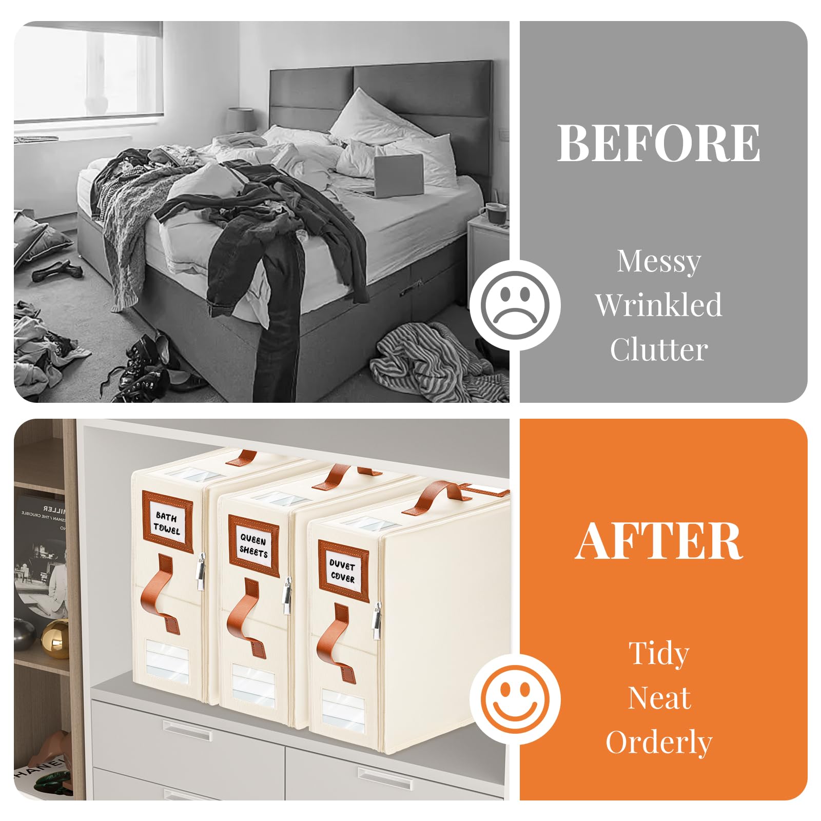 6 Pack Sheet Storage Organizer (King & Queen Size), Foldable Bed Sheets Set Organizers and Storage Organizers with Window, Foldi