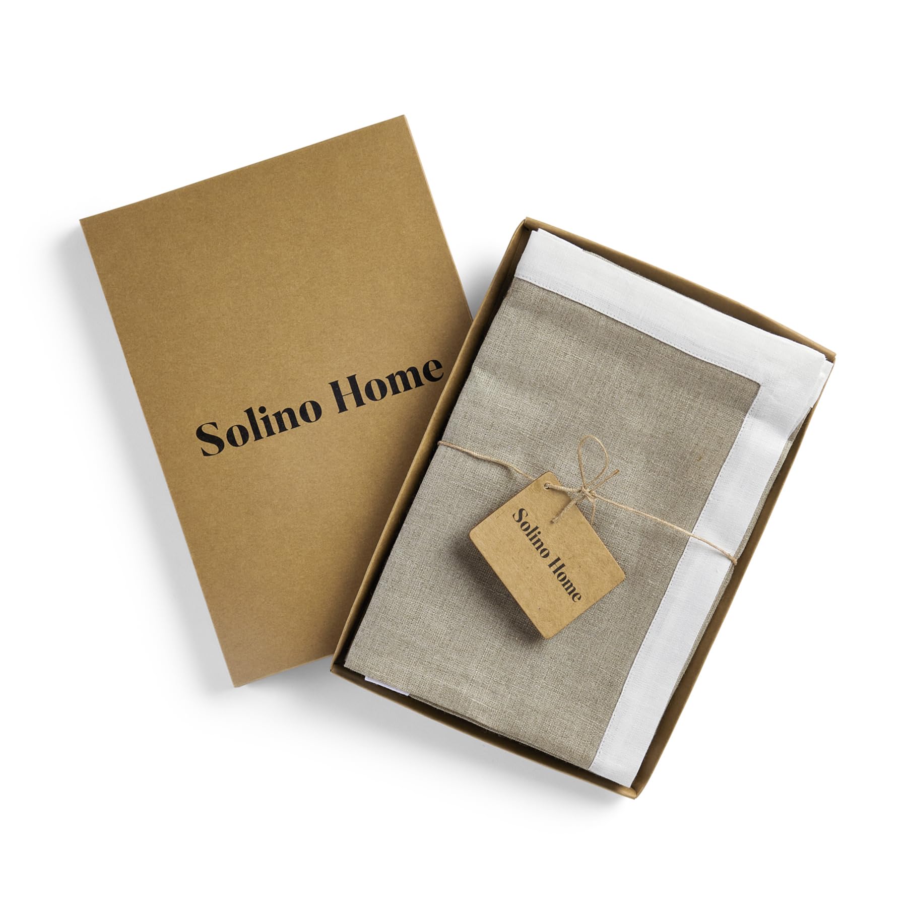 Solino Home Linen Dinner Napkins 20 X 20 Inch - 100% Pure Linen White And Natural Cloth Napkins Set Of 4 - Classic, Handcrafted