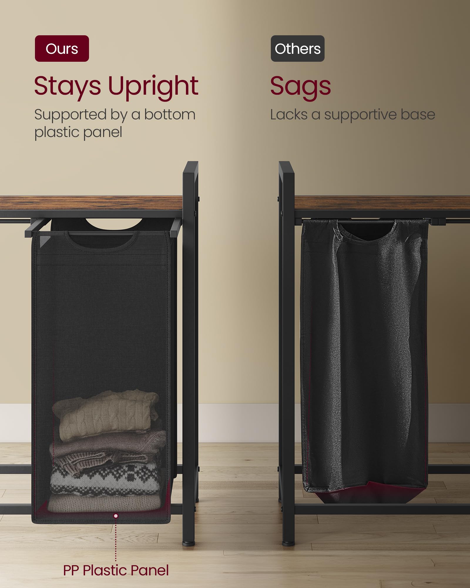 Vasagle Laundry Hamper, Laundry Basket, Laundry Sorter With 3 Pull-Out And Removable Bags, Shelf, Metal Frame, 3 X 10.6 Gallons