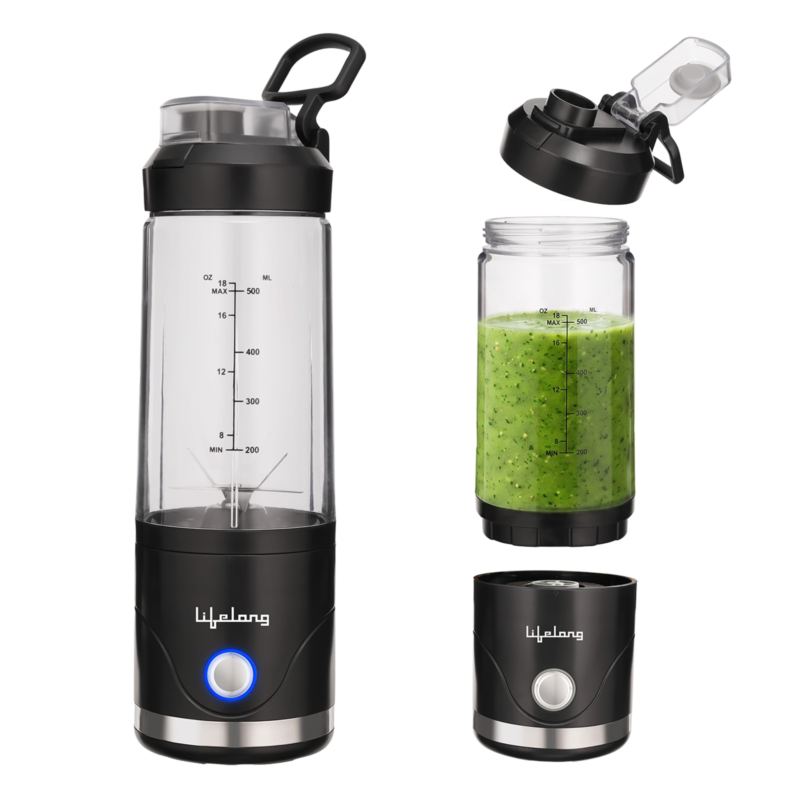 Lifelong Portable Blender 650Ml | Portable Juicer Mixer For Smoothies & Juice | 4000Mah Usb Rechargeable | 6 Stainless Steel Bla