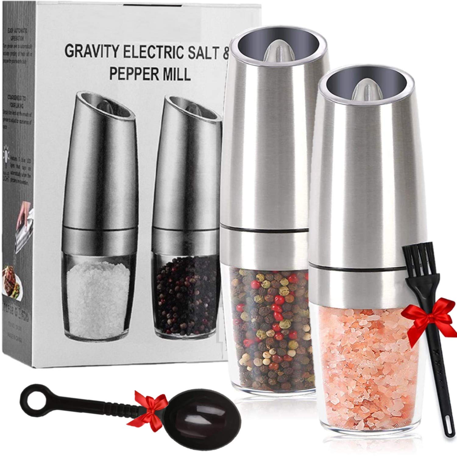 Gravity Electric Salt And Pepper Grinder Set, Automatic Salt And Pepper Mill, Battery-Operated With Adjustable Coarseness, Premi