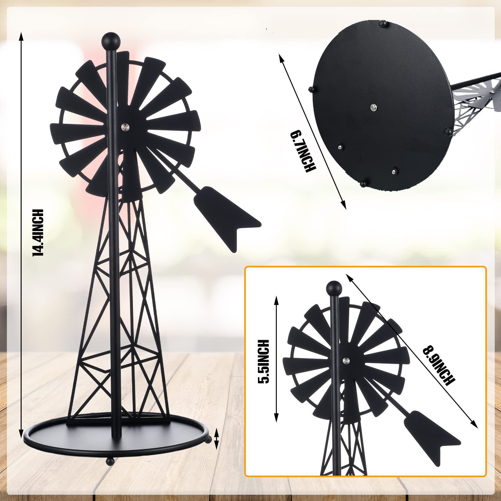 Vesici Windmill Paper Towel Holder Western Standing Paper Towel Roll Holder Black Countertop Roll Holder Metal Farmhouse Farm De
