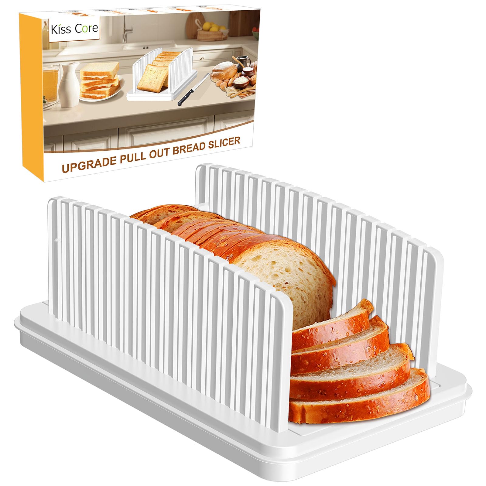 Upgrade Pull Out Bread Slicer For Homemade Bread, Foldable Bread Slicing Guide,Removable Cutting Board, Slice Evenly, Bread Cutt