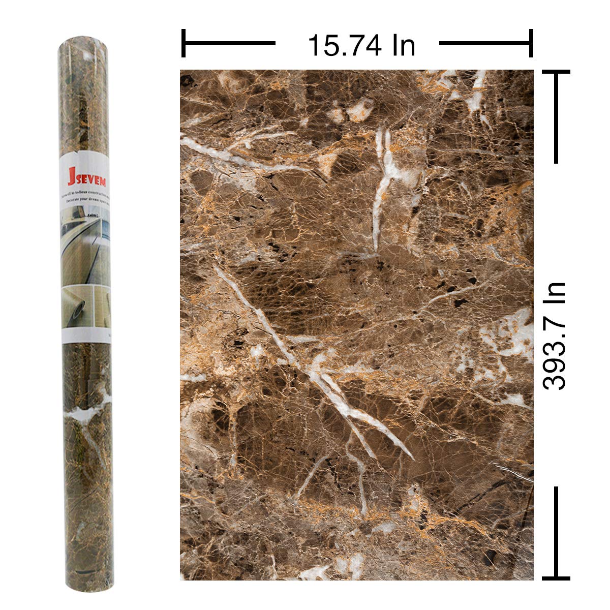 JSEVEM 15.74''?93.7'' Brown Marble Contact Paper Faux Granite Wallpaper Peel and Stick Vinyl Wrap Self Adhesive Wall Paper Waterproof Furniture Sticker for Kitchen Countertops Cabinet Bedroom Bathroom
