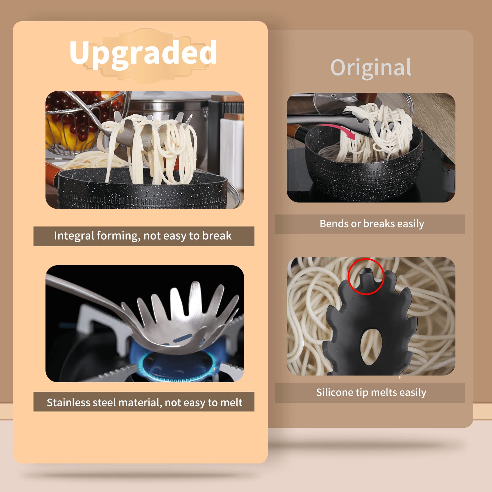 Spaghetti Server, [Rustproof, Integral Forming, Durable] Newness 304 Stainless Steel Pasta Fork With Vacuum Ergonomic Handle, Co