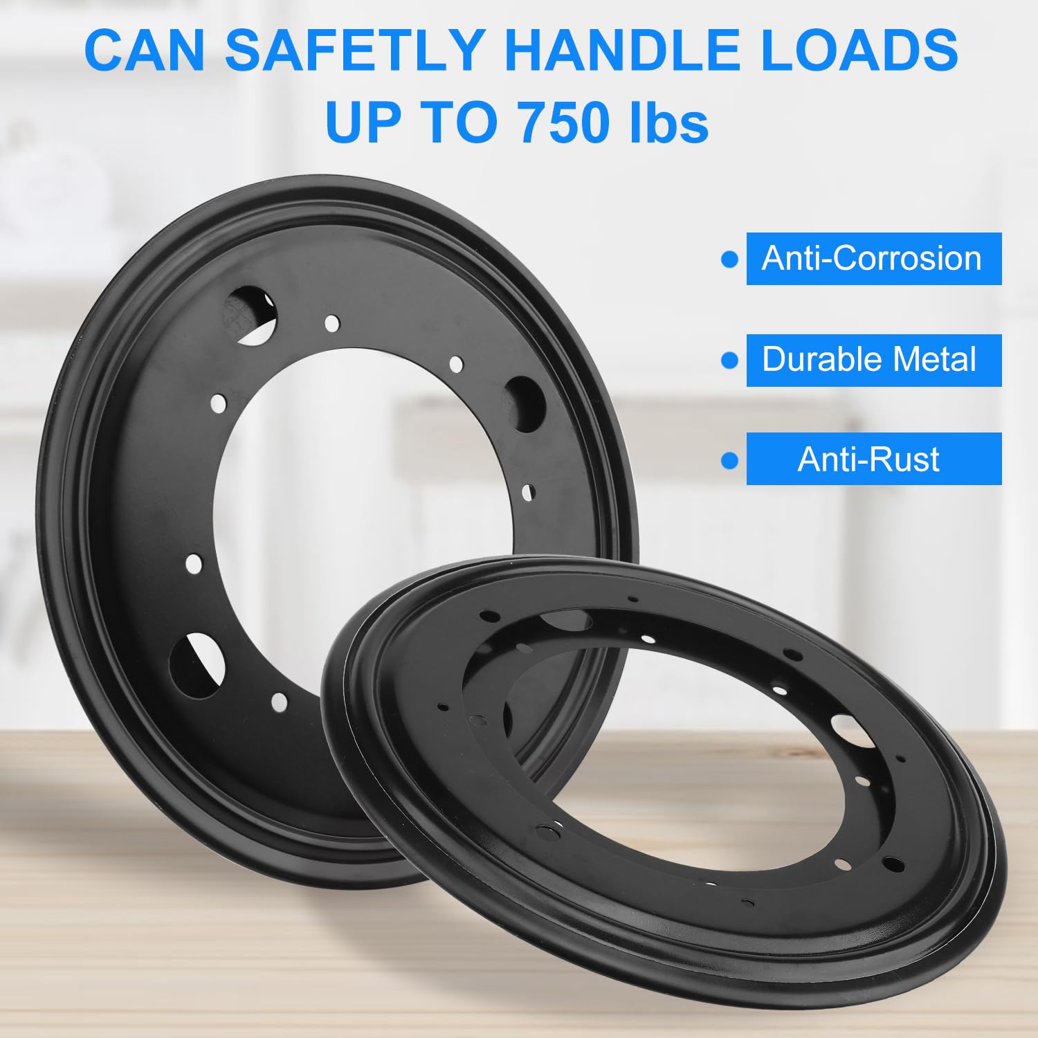 6 Pcs 9 Inch Black Lazy Susan Turntable Bearing Plate, Lazy Susan Bearings Base, Lazy Susan Hardware, Easy Installation, Solid M