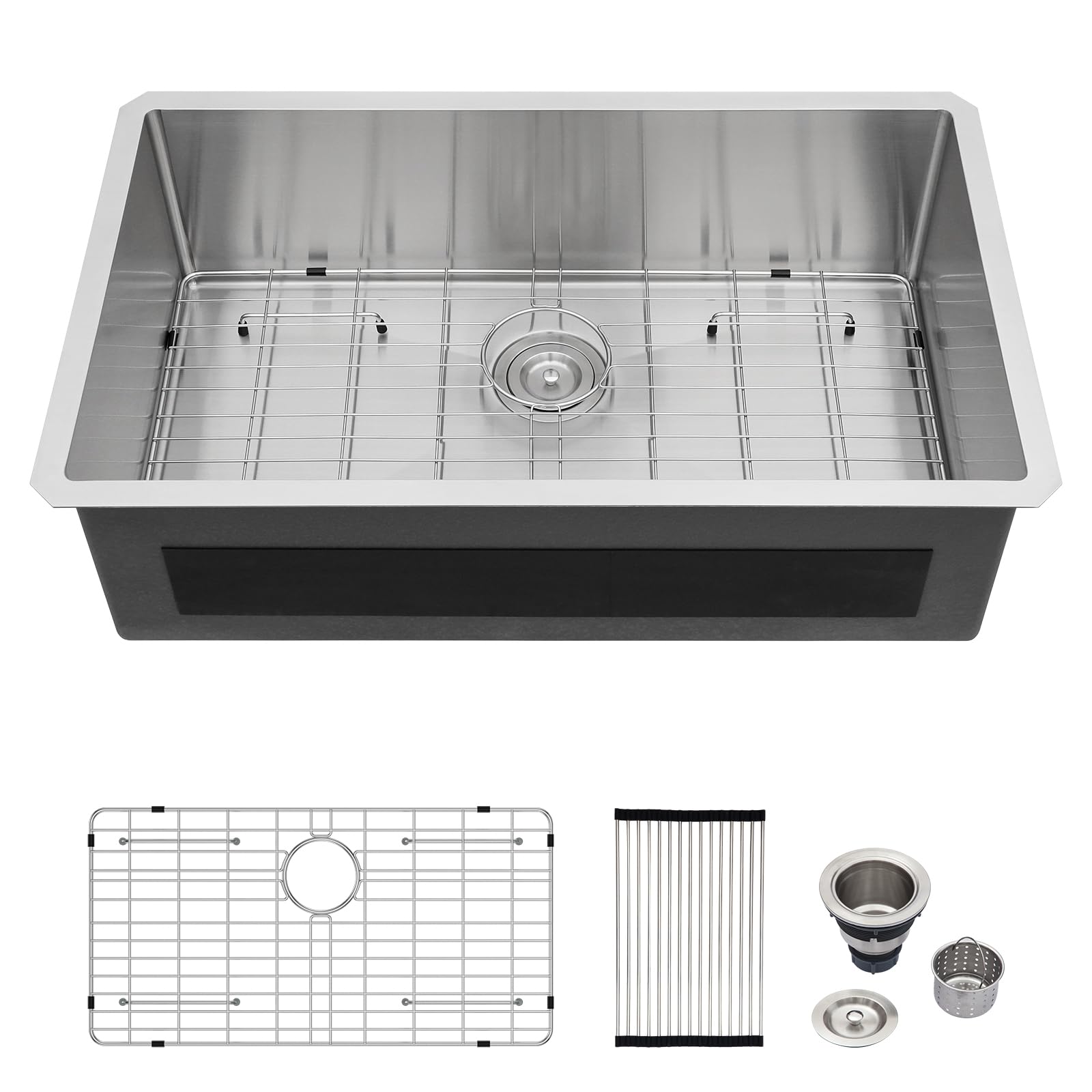 Logmey 32 In Undermount Kitchen Sink - 32X18 Inch Handmade Kitchen Sink Stainless Steel Undermount Sink 16 Gauge Single Bowl Und