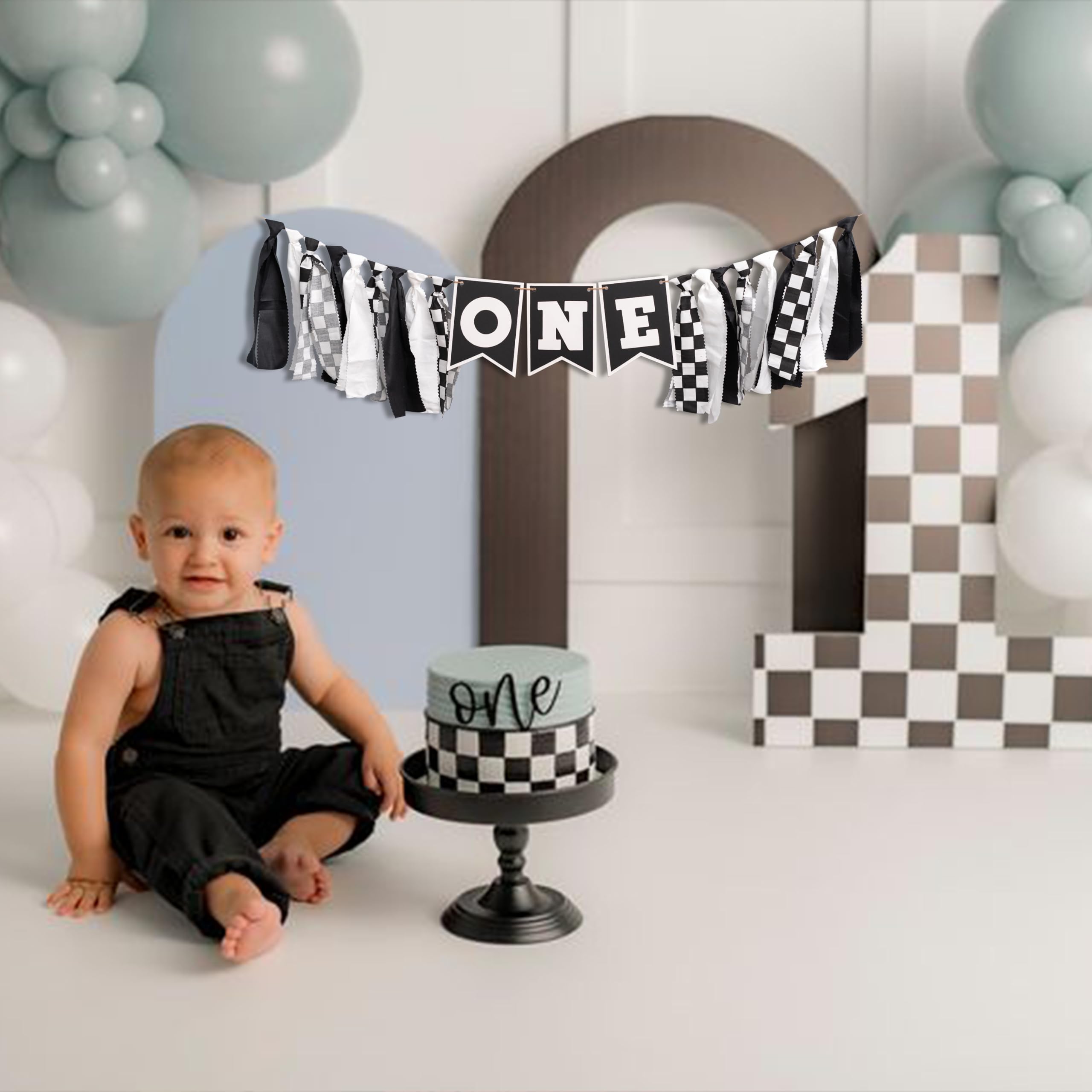 Race Car Birthday Highchair Banner - Black White Race Car Birthday Decorations,1St Birthday Race Car Banner,First Birthday Photo