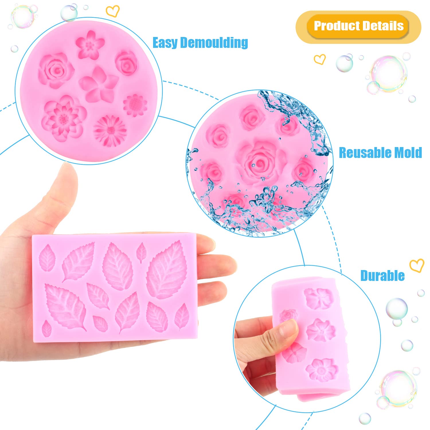 Miyahouse Rose Flower Leaf Fondant Mold Rose Flower Silicone Molds Daisy Flower Fondant Mold For Cake Decorating Cupcake Topper
