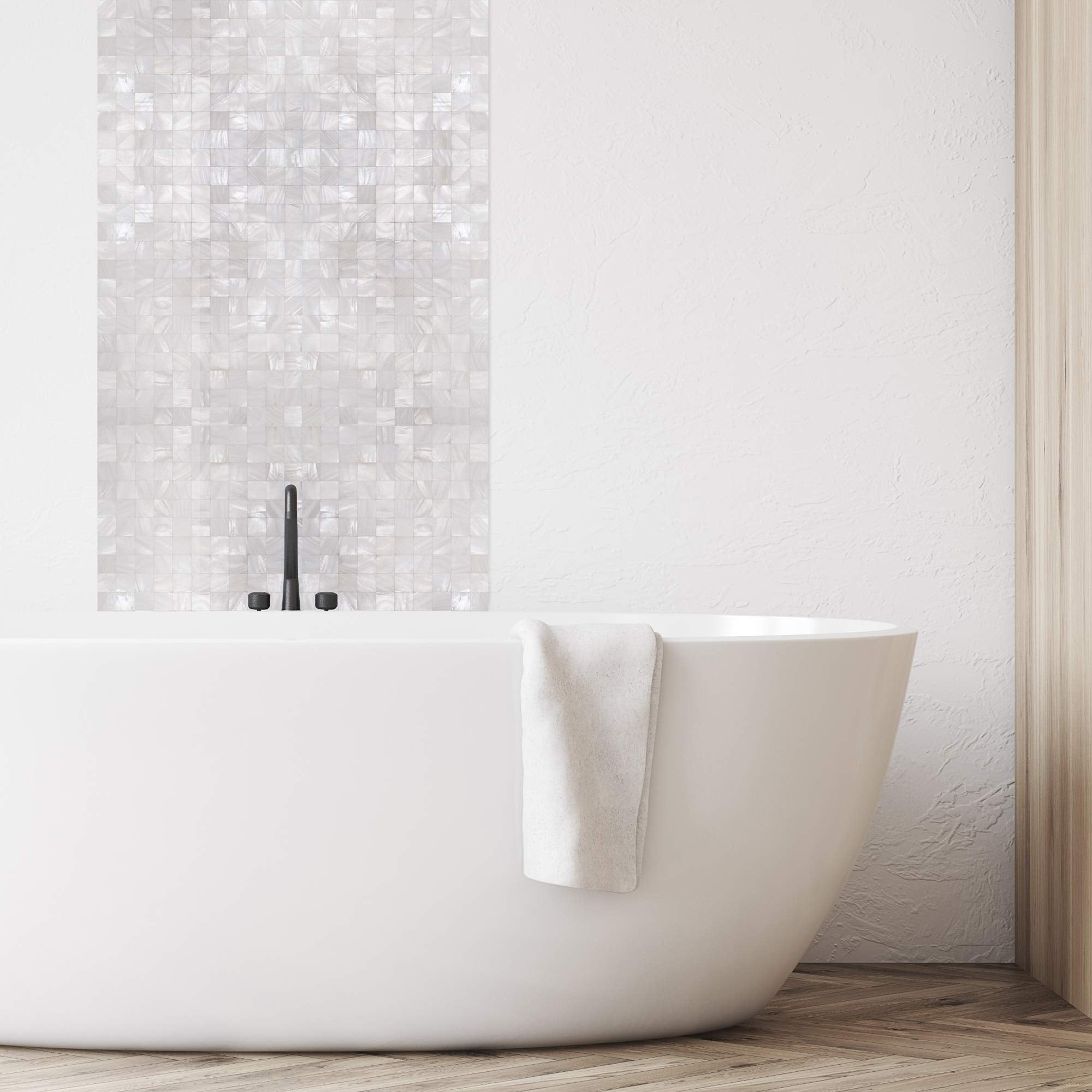 KASARO Wall Stickers Peel and Stick Mosaic Shell Backsplash Sticker for Bedroom and Bathroom Mother of Pearl (1  White)