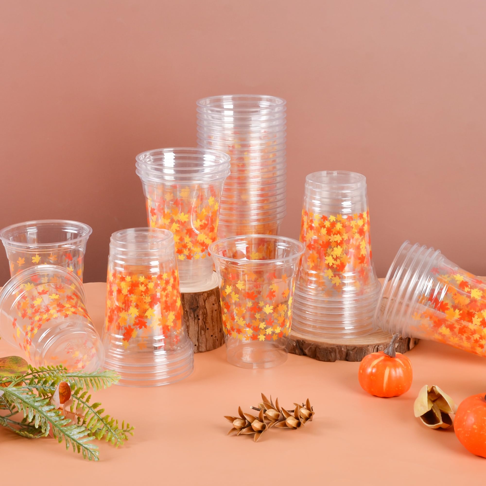 Thanksgiving Plastic Cups Turkey Party Cups Autumn 12oz Disposable Clear Drinking Cups for Birthday Harvest Thanksgiving Fall Pa
