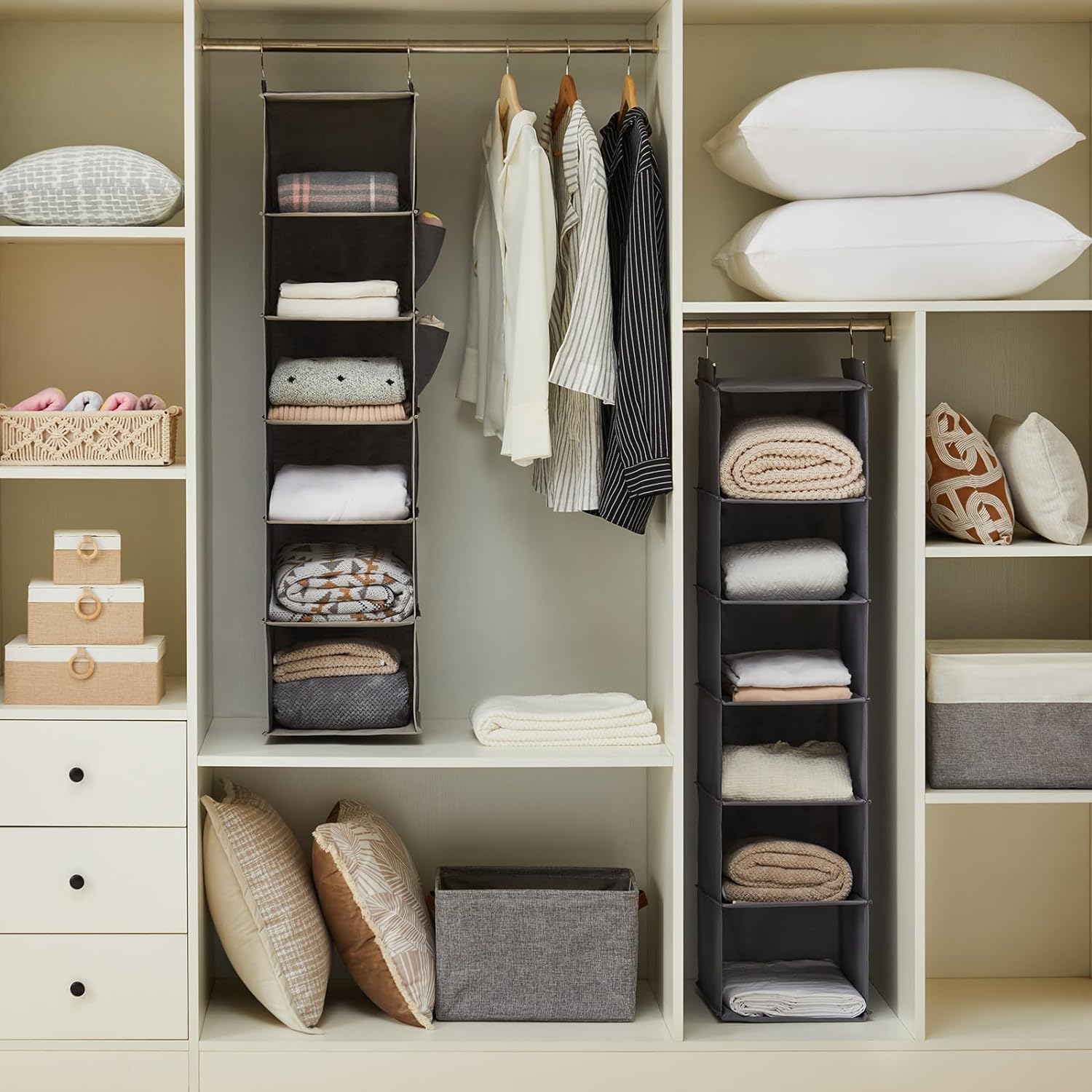 YOUDENOVA Hanging closet Organizer and Storage  6-Shelf closet Hanging Storage Shelves  grey