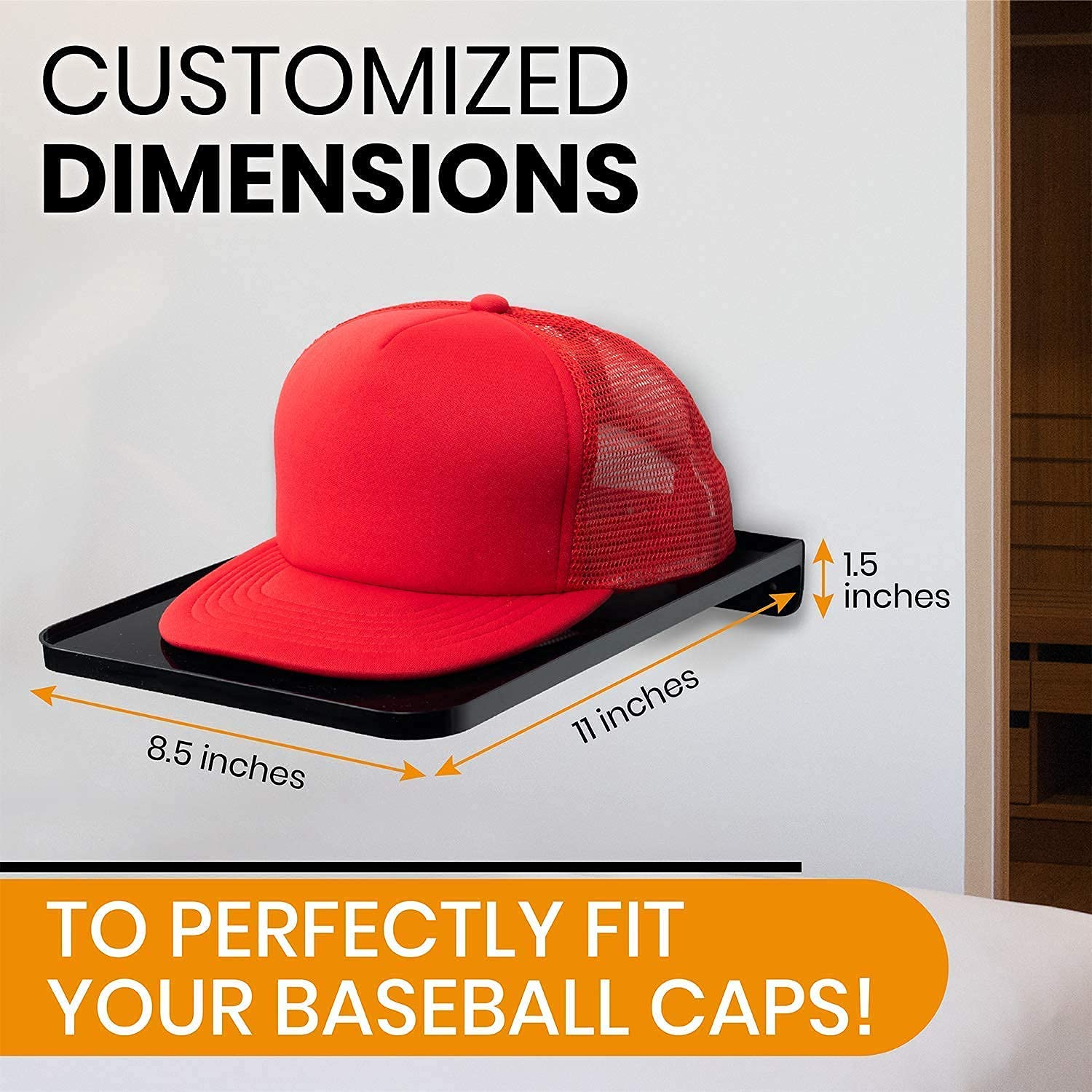 Boxy Concepts Hat Rack For Wall - Pack Of 4 Premium Hat Organizer For Baseball Caps - Hat Storage, Hat Holder, & Hanger Your Bal