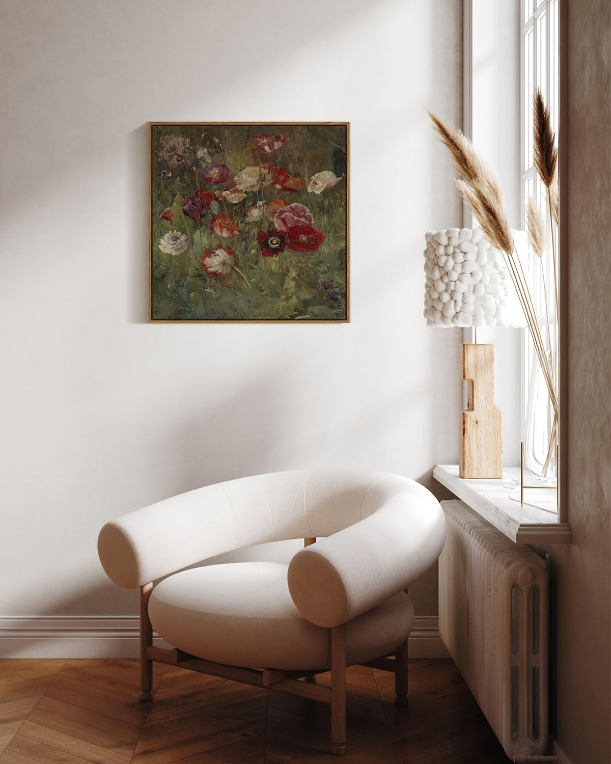 Insimsea Square Framed Canvas Wall Art, Classical Floral Scenic Paintings Wall Decor, Desk Decor, Rustic Flowers Wall Art Prints