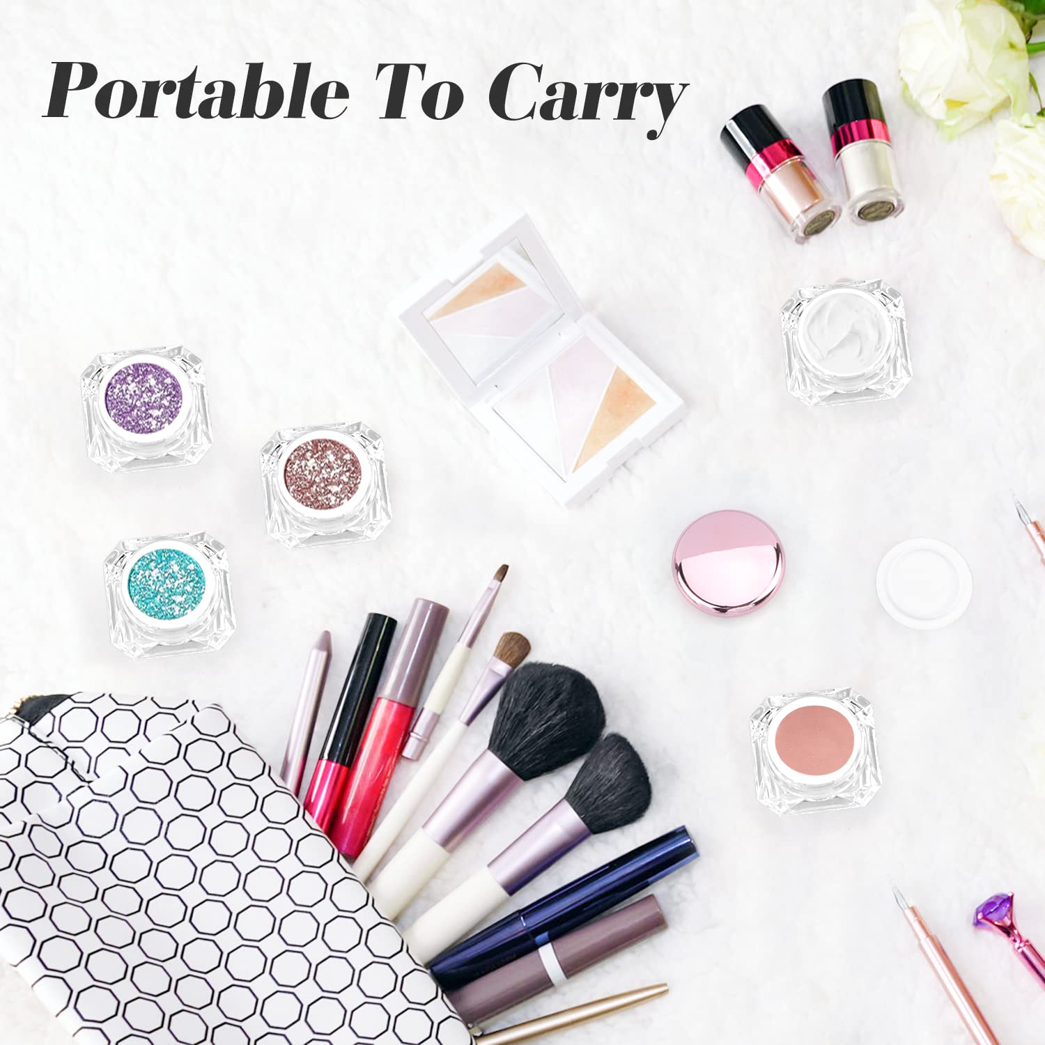 12 Pack 10G Plastic Cream Jars Cosmetic Container Refillable Sample Pot Diamond Shape Clear Makeup Vials Bottles With Pink Lids