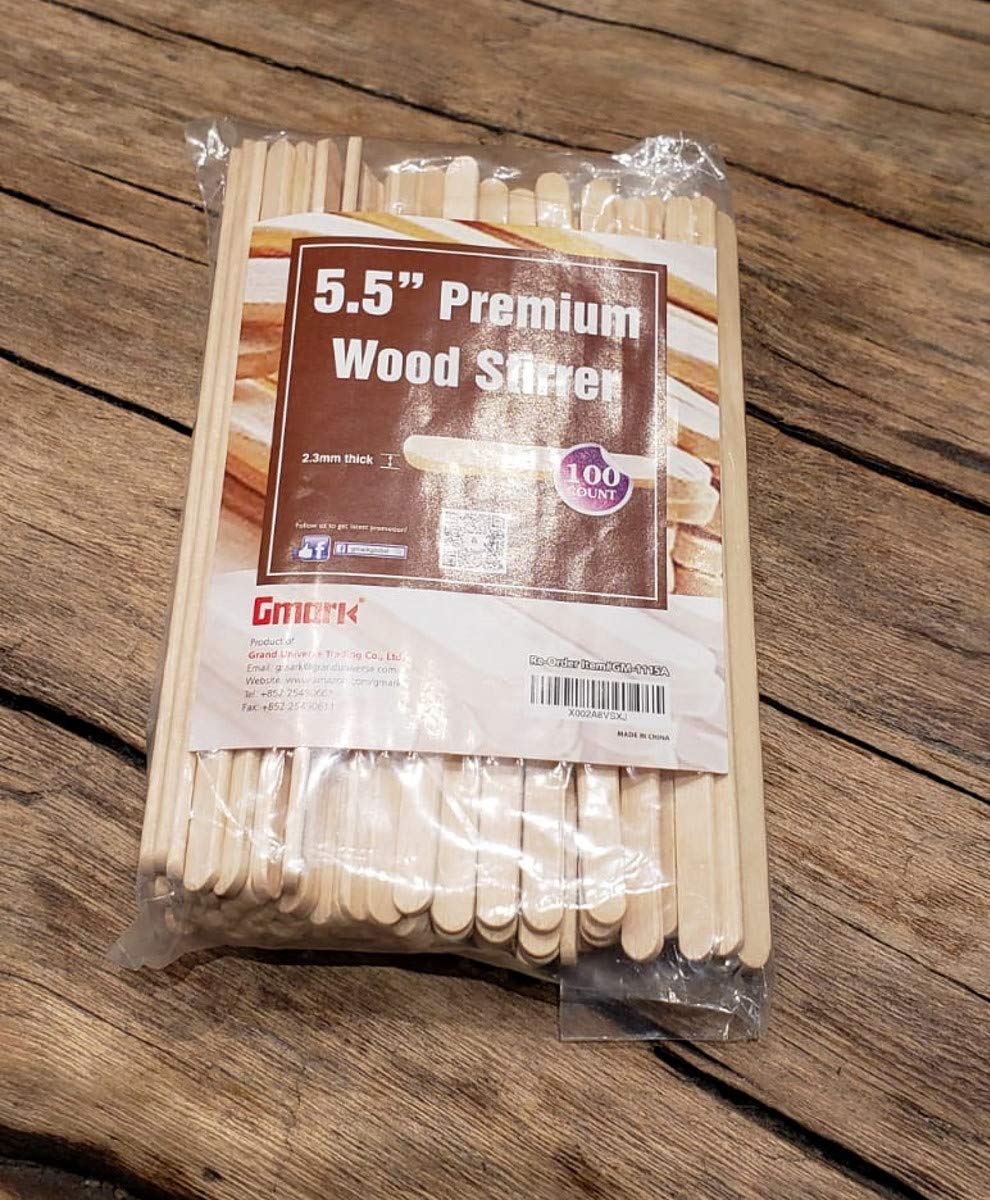 Gmark 5.5'' Premium Wood Stirrer 2.3Mm Thick 100 Pc - Wood Coffee Stir Sticks For Tea Beverage, Corn Dog Stick Craft Stick 100/B