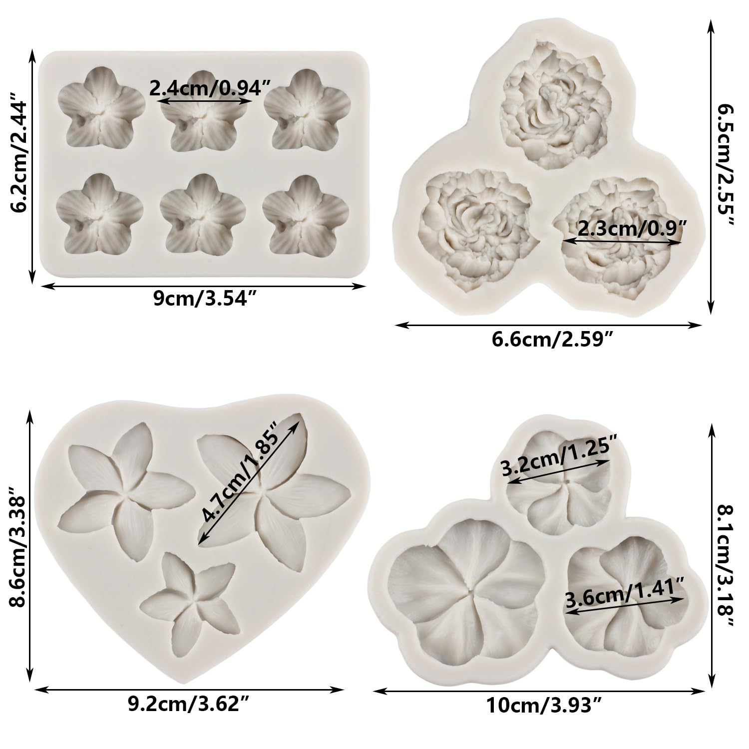 Sijiangmold Frangipani Plumeria Flower Silicone Mold Peony Flower Fondant Molds Pansy Flower Mold For Cupcake Topper Cake Decora