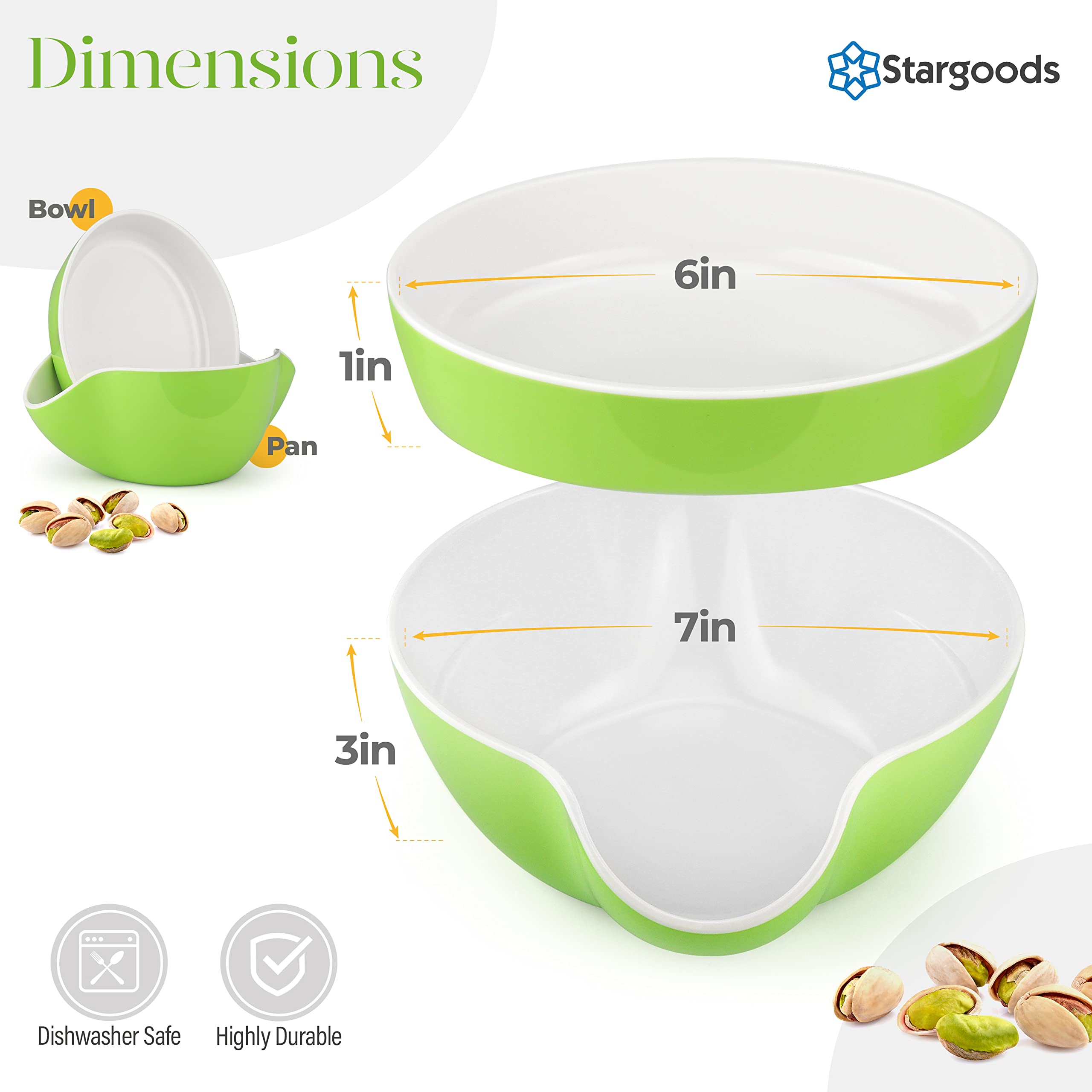 Pistachio Bowl, Snack Serving Dish, Double Peanut Bowl With Nut Seeds Shell Candy Storage, Green