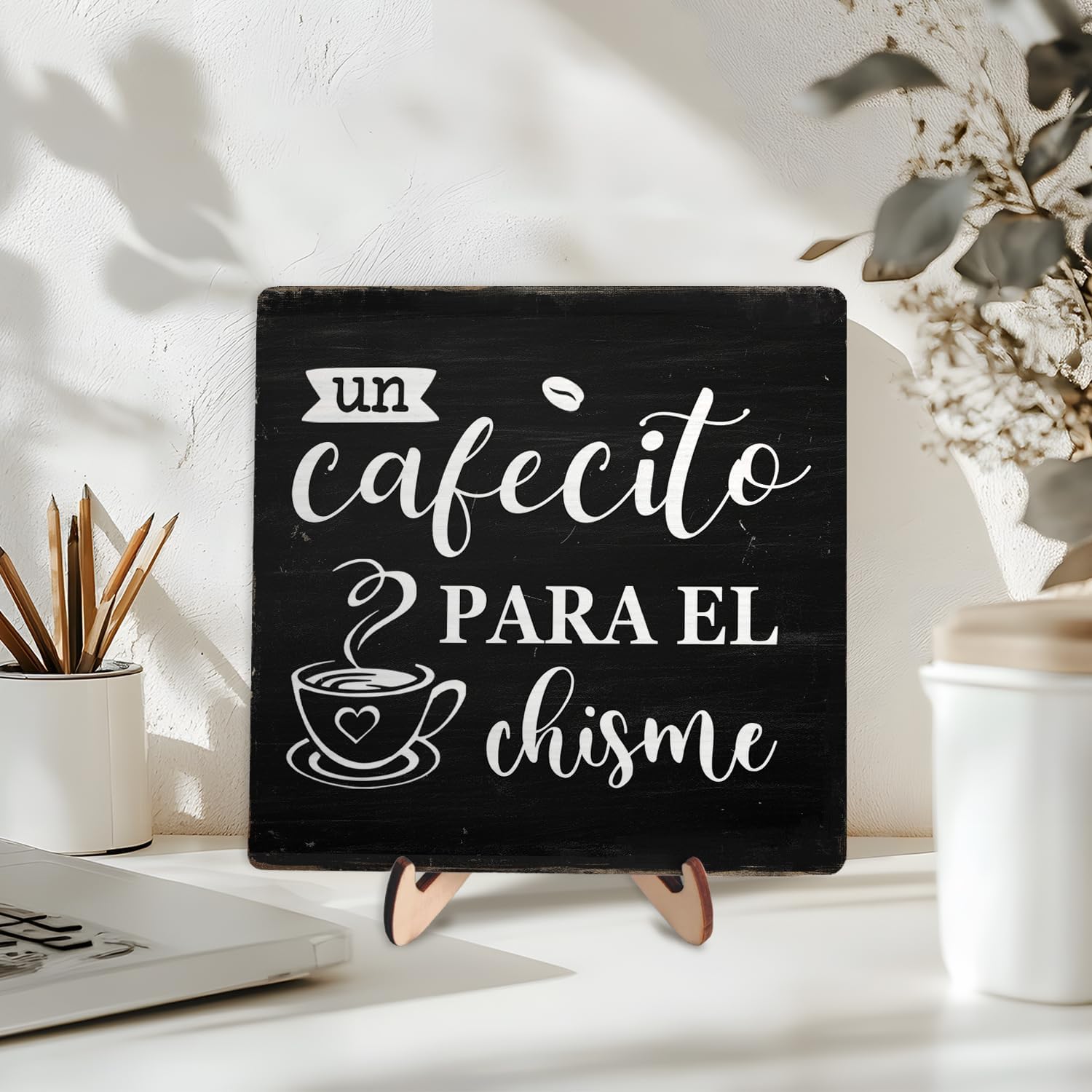 Coffee Bar Decor Sign, Coffee Bar Accessories, Funny Coffee Bar Desk Decor, Rustic Wooden Plaque Coffee Sign Farmhouse Coffee Ba