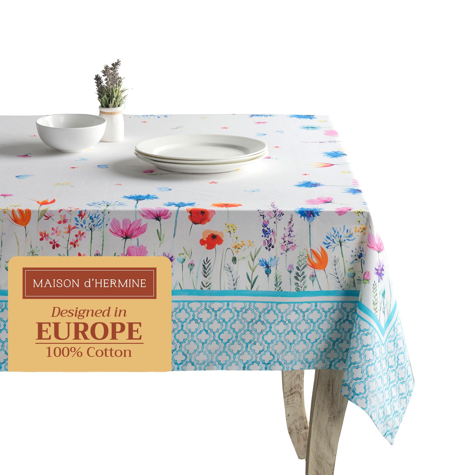 Maison d Hermine Table Cloth Rectangle Table 100% Cotton 60 x 120 Inches Tablecloth Reusable for Dining Room, Farmhouse, Home, 