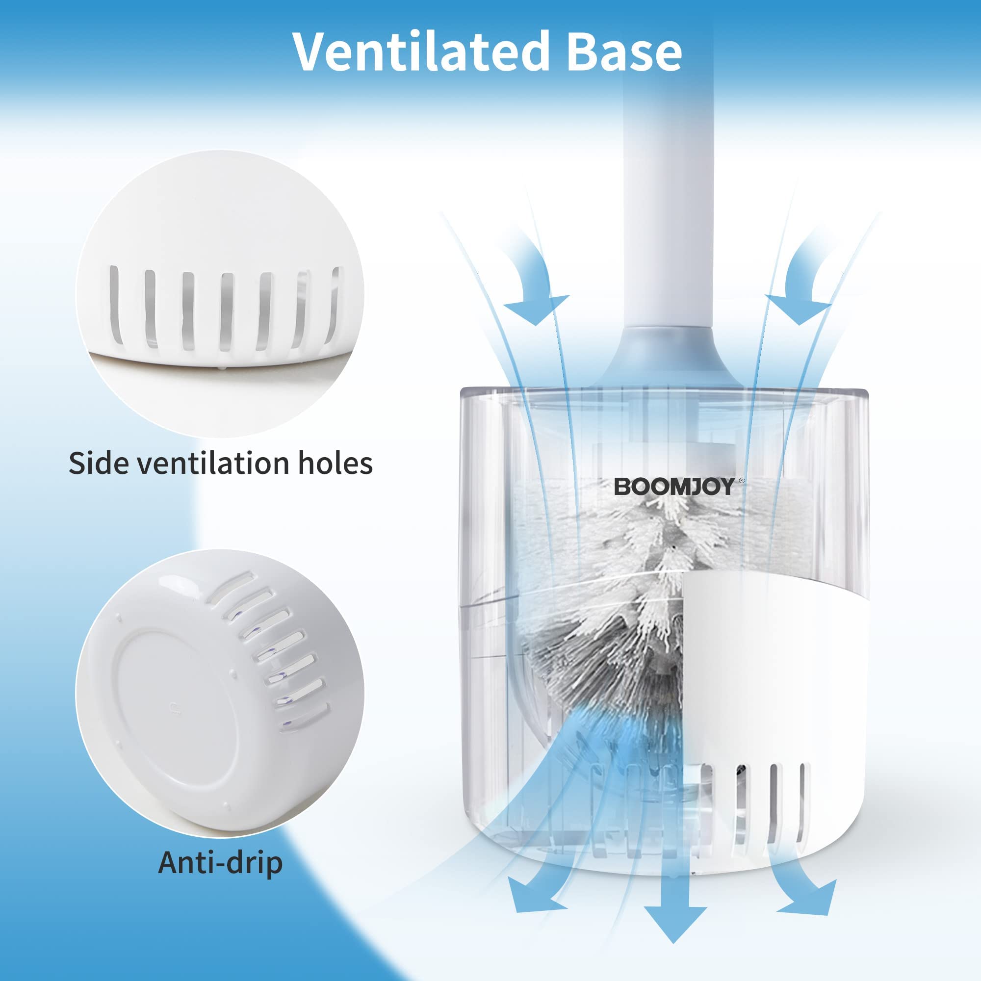 Boomjoy Toilet Bowl Brush And Holder - Durable Head Toilet Cleaner Brush With Dense Bristles & Clear Base For Bathroom Deep Clea