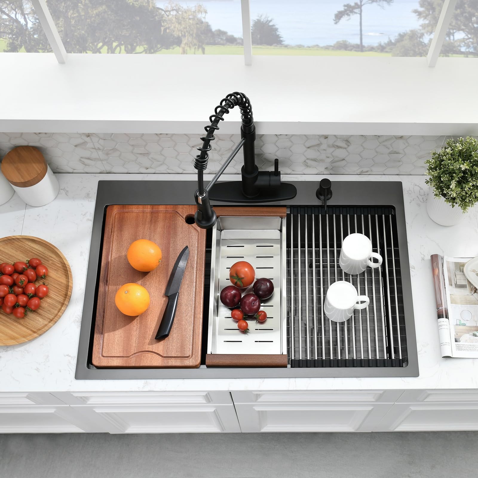 33 Inch Drop In Kitchen Sink Black Workstation-Somrxo 33 X 22 Kitchen Sink Drop In Workstation Kitchen Sink Topmount 16 Gauge Gu