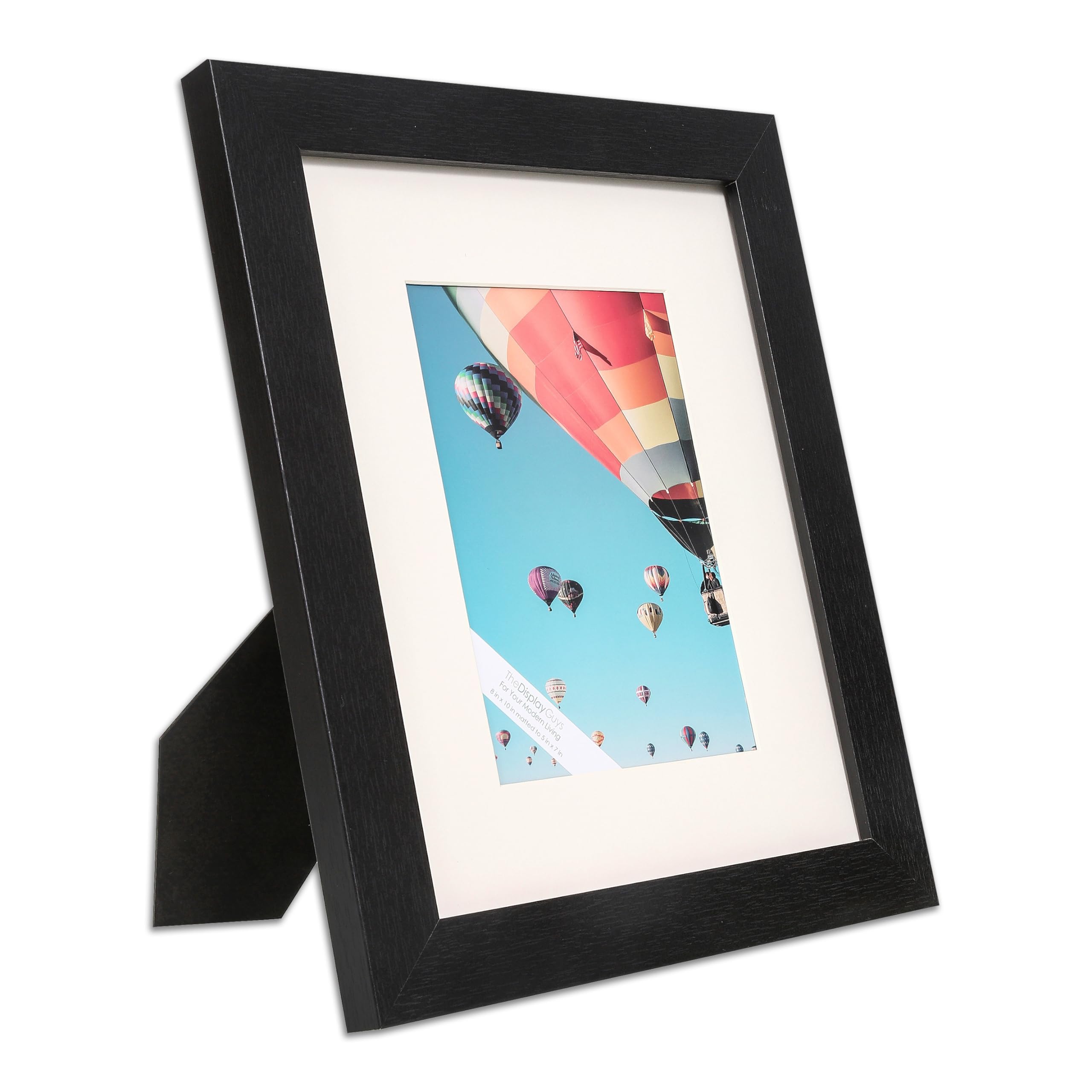 The Display Guys - Black Wooden Minimalist Picture Frames Set - Tempered Glass - 8x10 matted to 5x7 - Tabletop Easel - 4-Pack