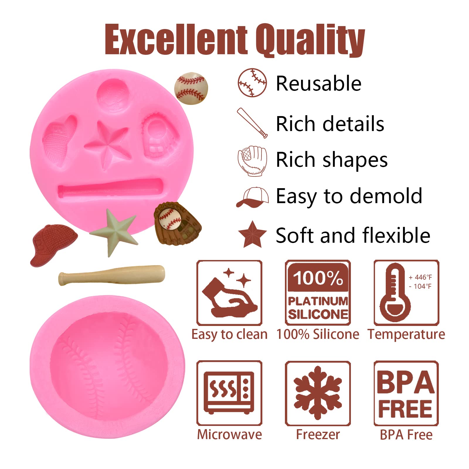 Softball Fondant Chocolate Silicone Molds, Baseball Bat Glove Hat Cake Mold For Cupcake Toppers Cake Decorations Polymer Clay Sp
