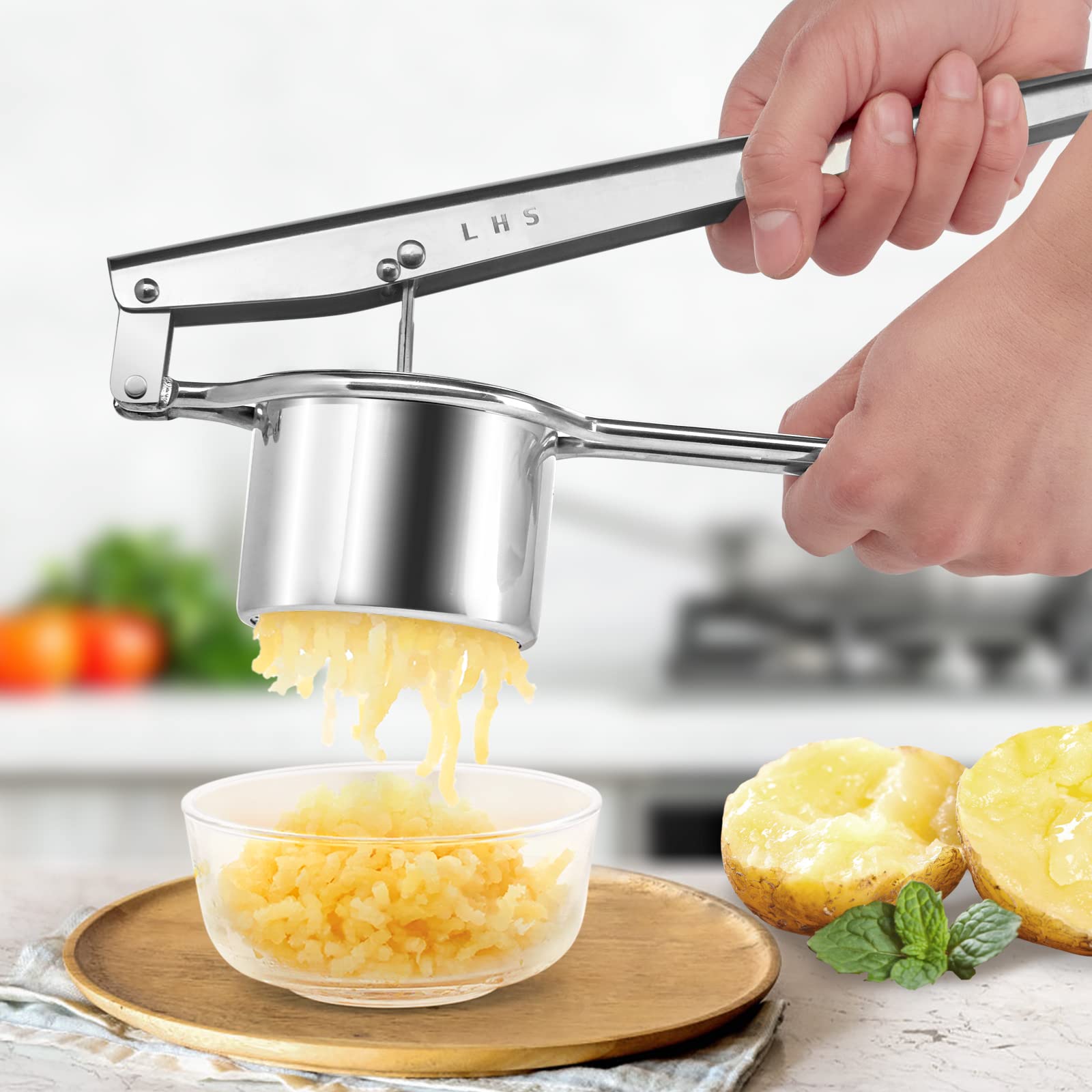 LHS Potato Ricer and Masher, Heavy Duty Stainless Steel, 34x12x9 cm, Silver, Model 101126 for Smooth Mashed Potatoes and Puree