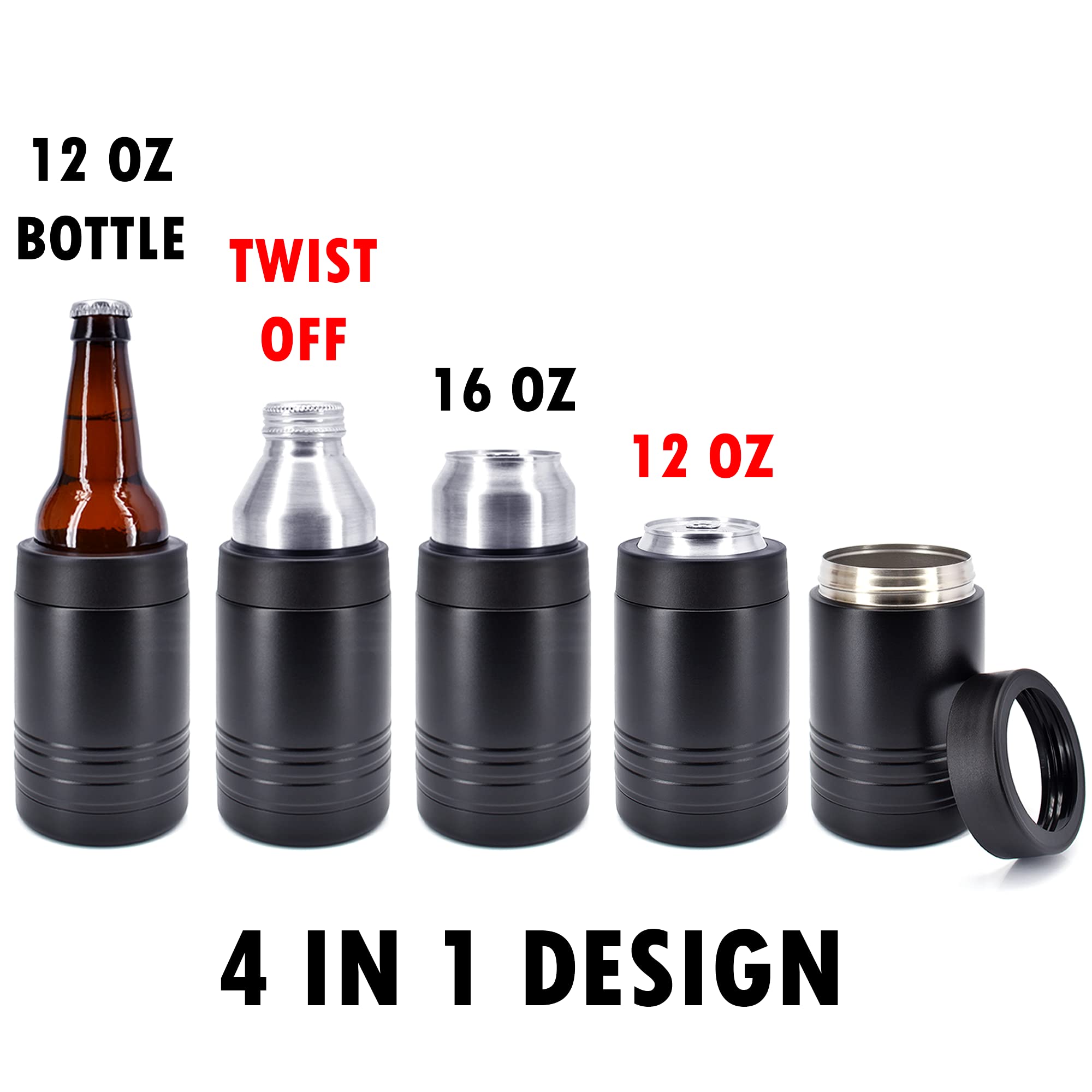 Clear Water Home Goods - 12 Oz Stainless Steel Double Wall Vacuum Insulated Can Or Bottle Beverage Cooler - Powder Coated Black