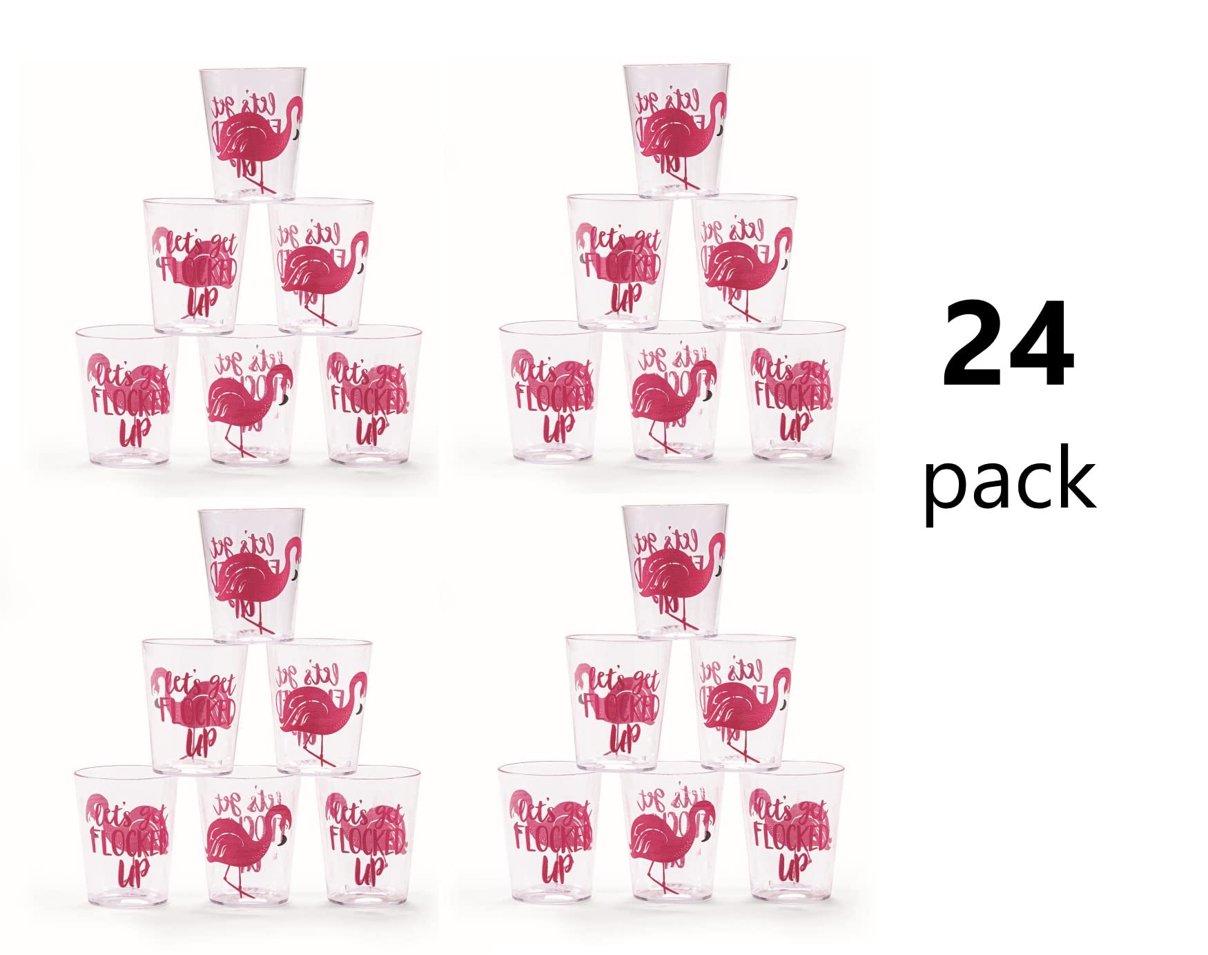 Fun Express Set Of 24 Pieces Luau Flamingo Plastic Shot Glasses, Holds 2 Oz, Bpa Free Plastic, Pool Party Supplies, Clear