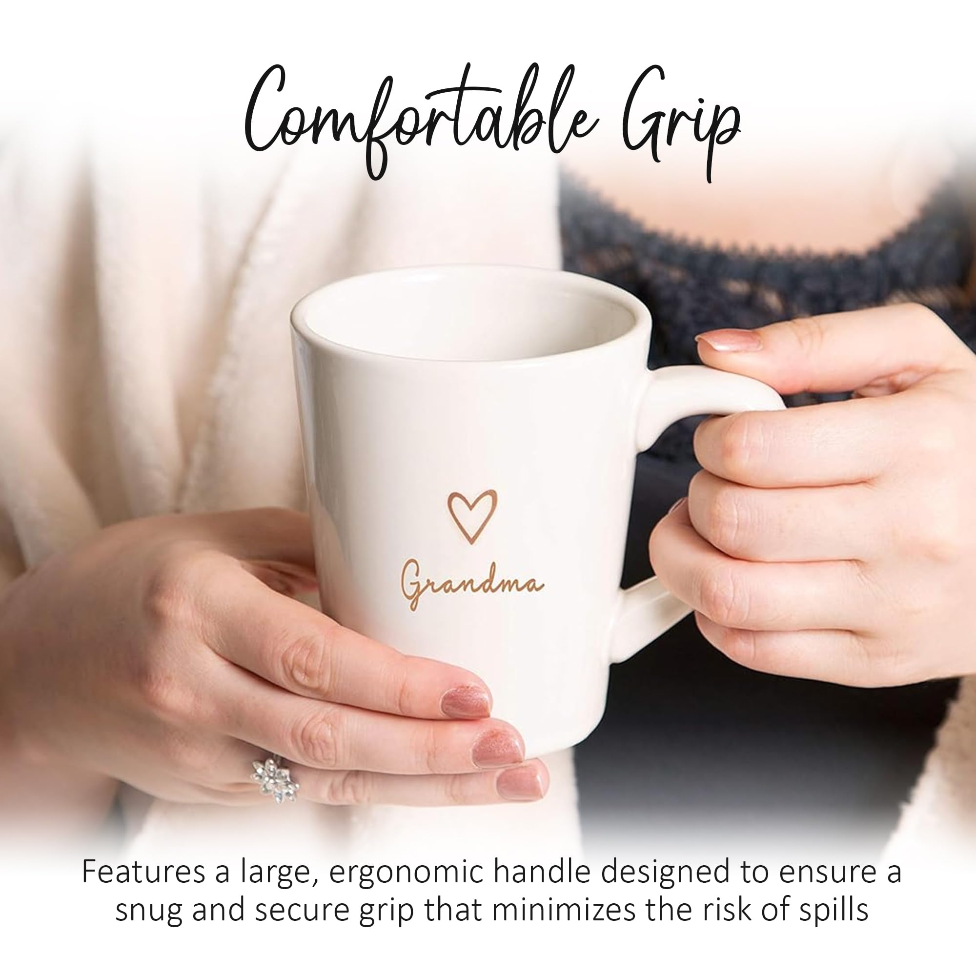 Pavilion Grandma Coffee Mug - Stoneware Coffee Cups For Grandmothers With Heart Tag - Ideal For Daily Use With ''Grandma'' Text