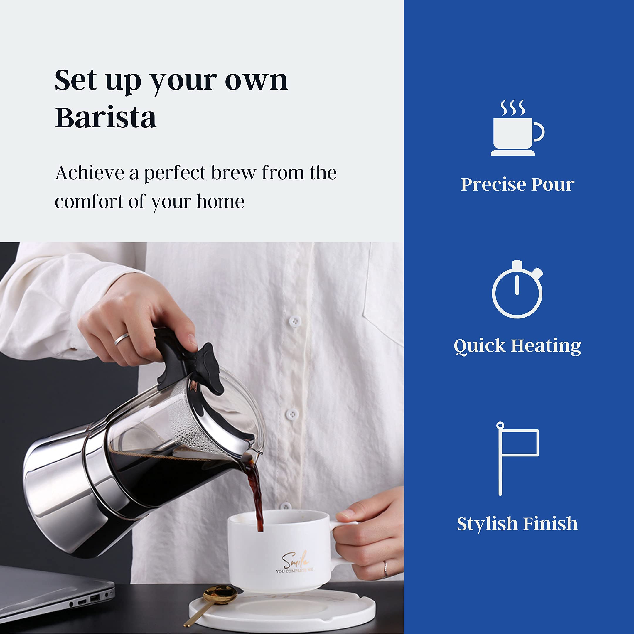 Cafe Jei Classic Stovetop Espresso Maker For Great Flavored Strong Espresso, 6 Espresso Cup Classic Italian Style Espresso Moka