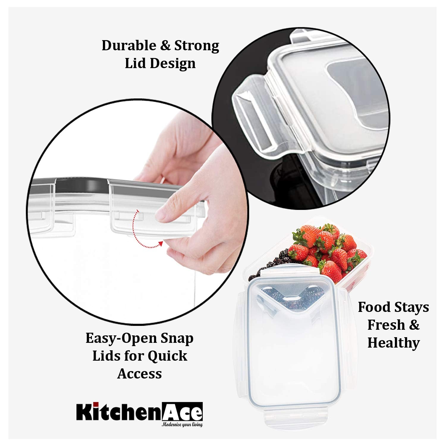 KITCHENACE,Modernise your living, Kitchen containers set, Fridge storage boxes, Plastic containers for kitchen organizer, Kitche