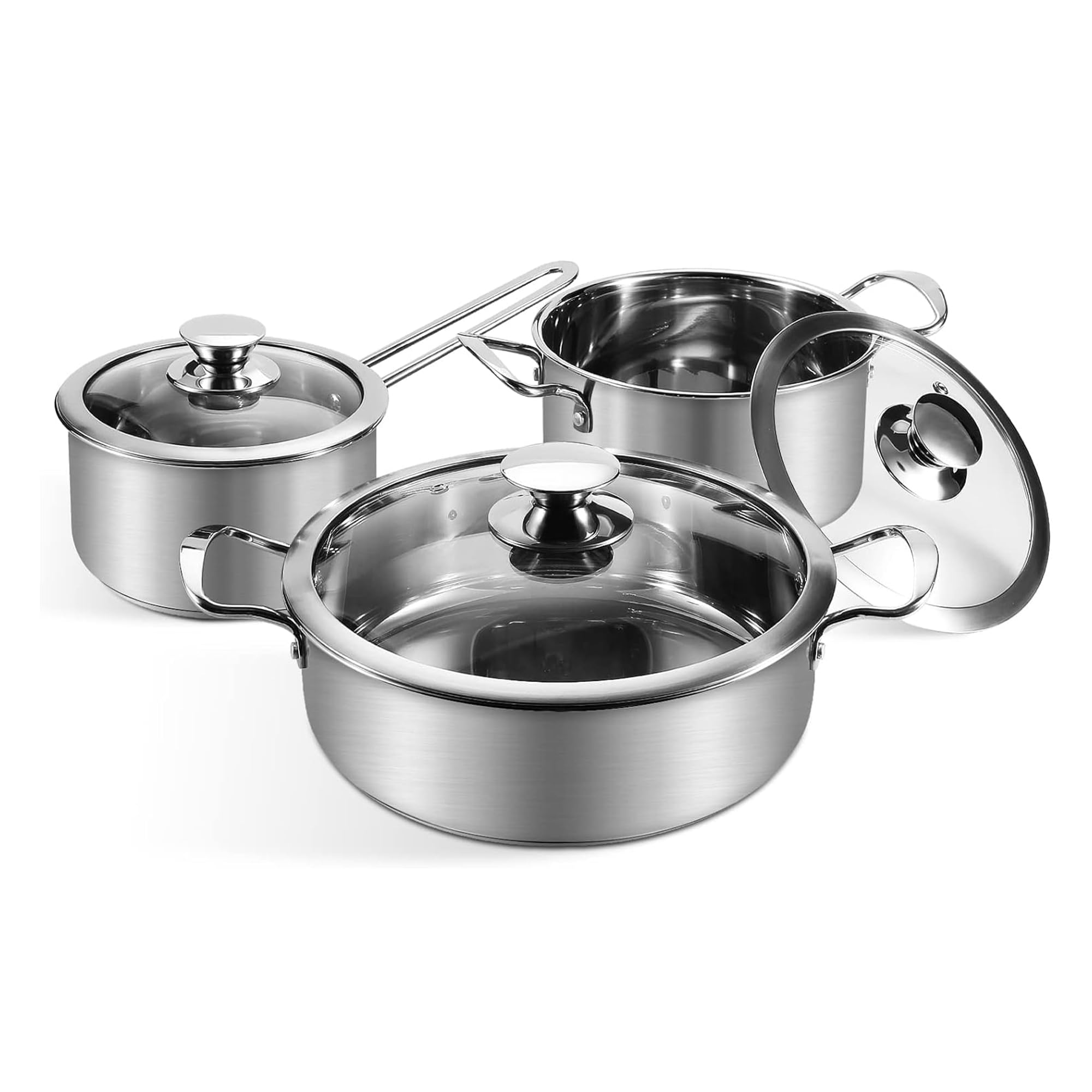 Wodillo Stainless Steel Cookware Set, 6-Piece Pots and Pans Set, Kitchen Induction Pots Set, Works with Electric and Gas Cooktop