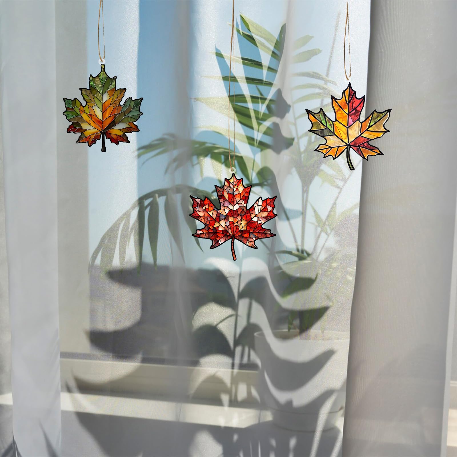 4PCS Maple Leaf Acrylic Fall Ornament Window Hanging Autumn Leaf Decoration, Acrylic Fall Leaves Wall Art Decor Pendent Suncatch