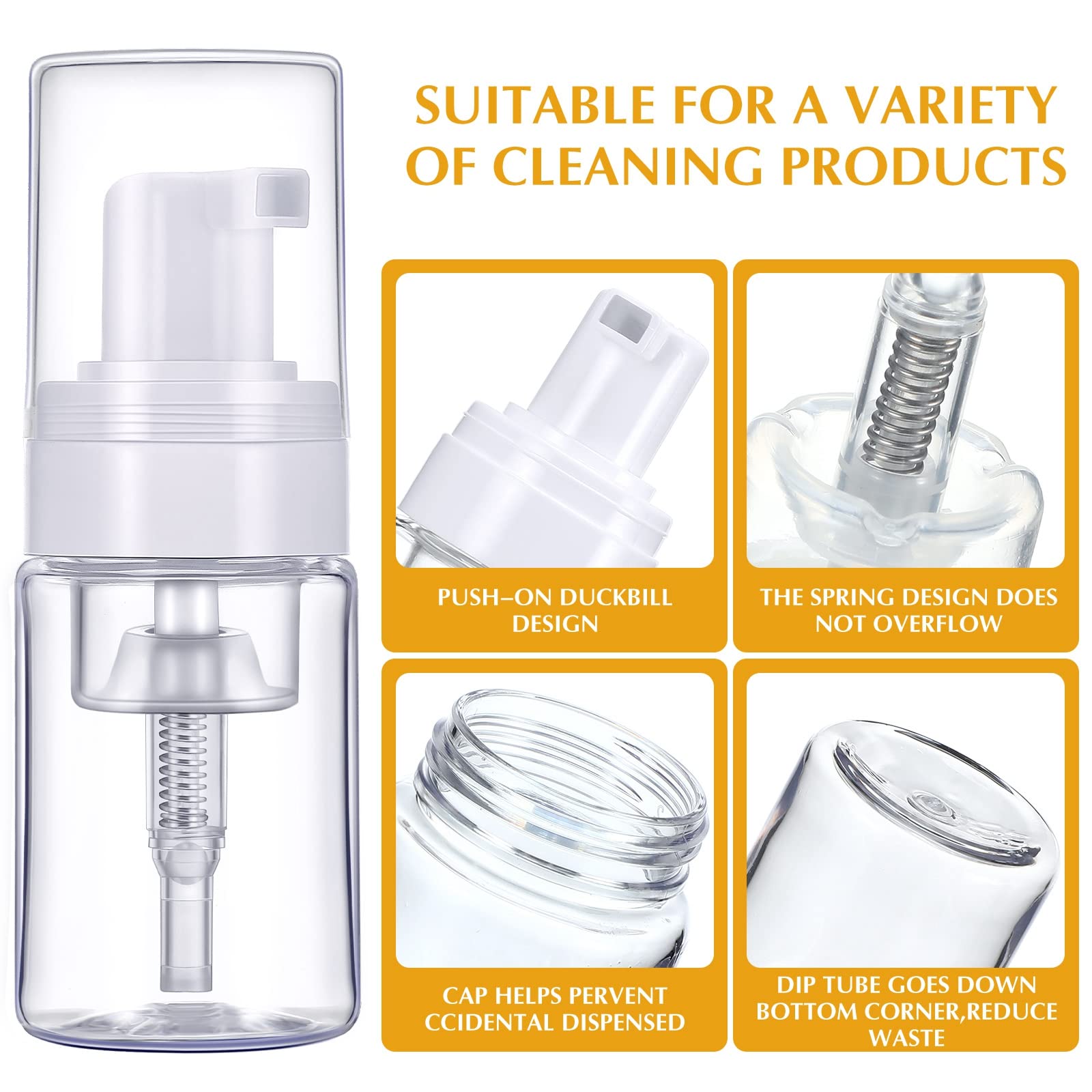 50 Pack Foam Pump Bottle 1Oz/ 30Ml Refillable Dispenser Travel Size Plastic Mini Foam Pump Bottle Lash Shampoo Bottles Portable