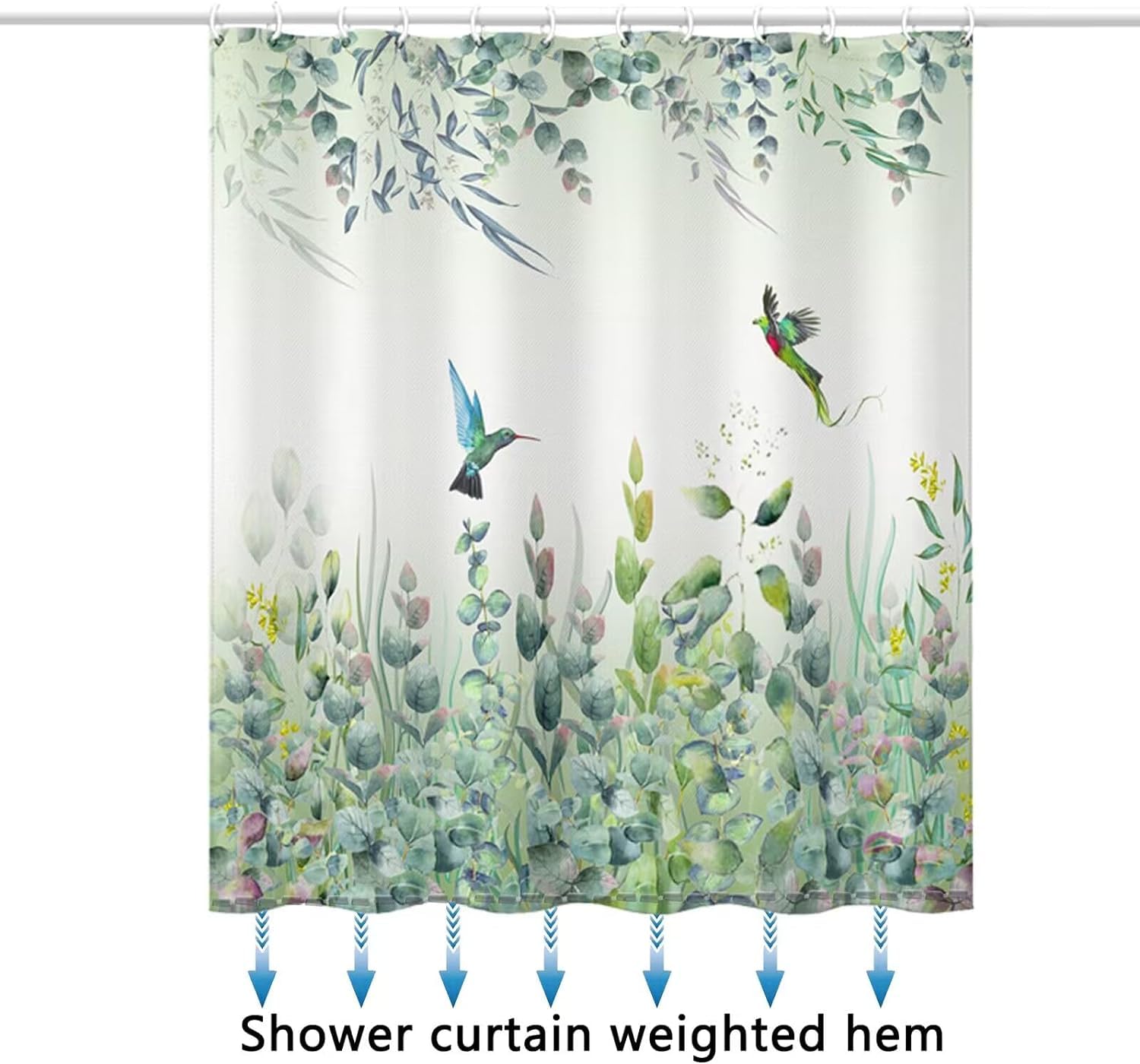 Niidder Green Leaf Shower Curtain, Emerald Bird Mint Green Shower Curtain -72 ''W X 84'' L With 12 Hooks, Weighted Hem Shower Cu