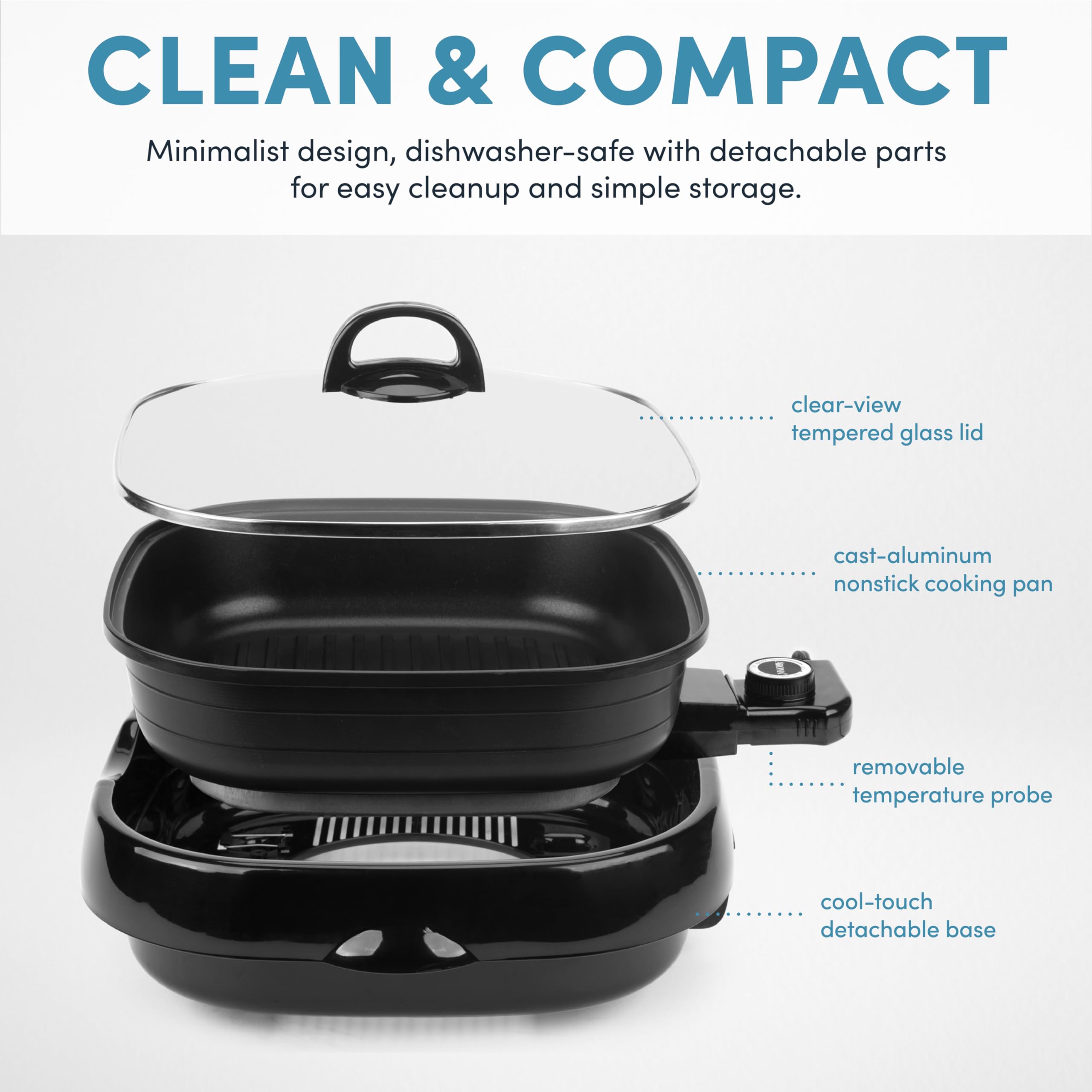 Aroma Housewares Asp-218B Grillet 4Qt. 3-In-1 Cool-Touch Electric Indoor Grill Portable, Dishwasher Safe, With Nonstick Pan & Te