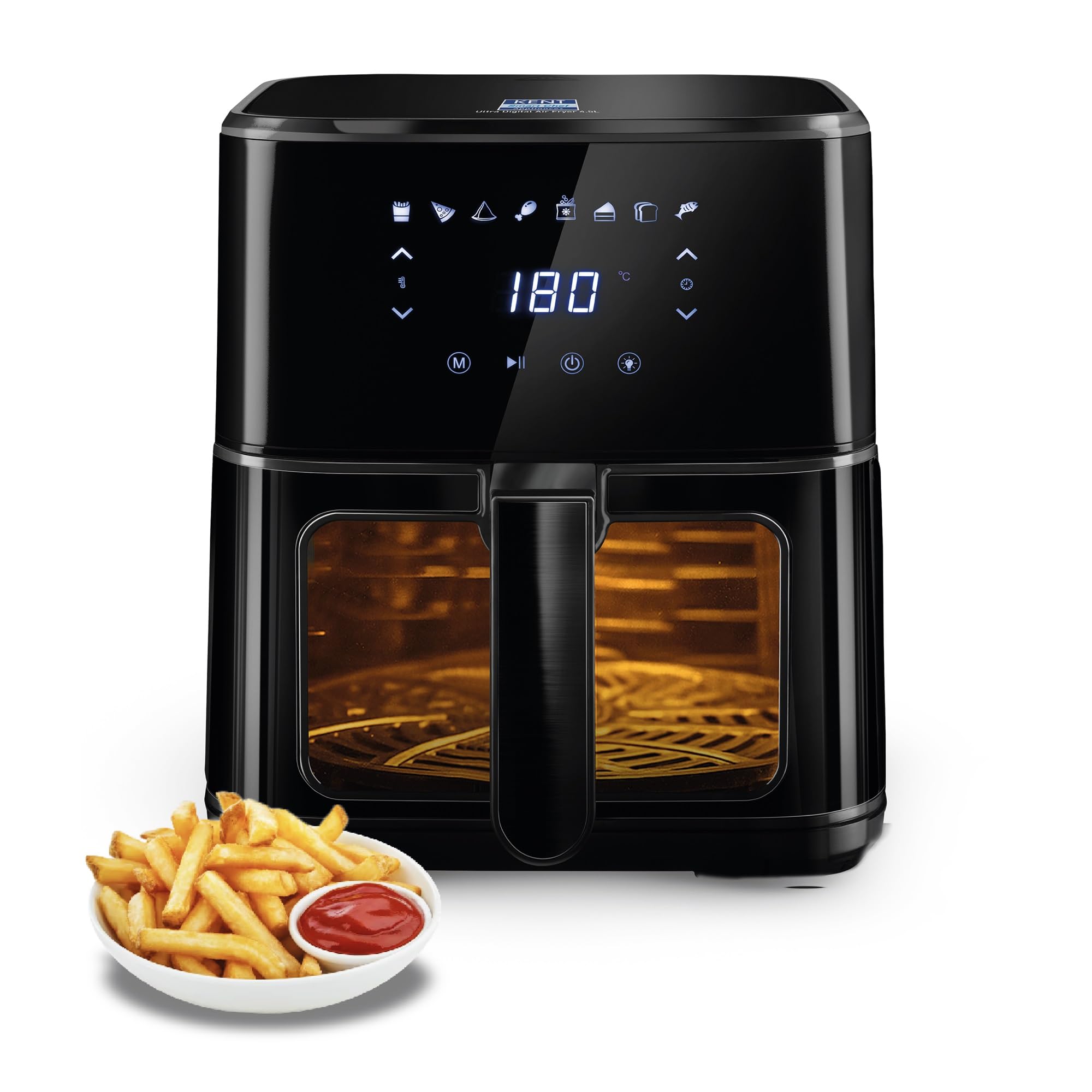 Kent Ultra Digital Air Fryer 4.5L |1500W| Bake, Grill & Roast | Up To 80% Less Oil Usage |8 Preset Menu|Rapid Heat Circulation |
