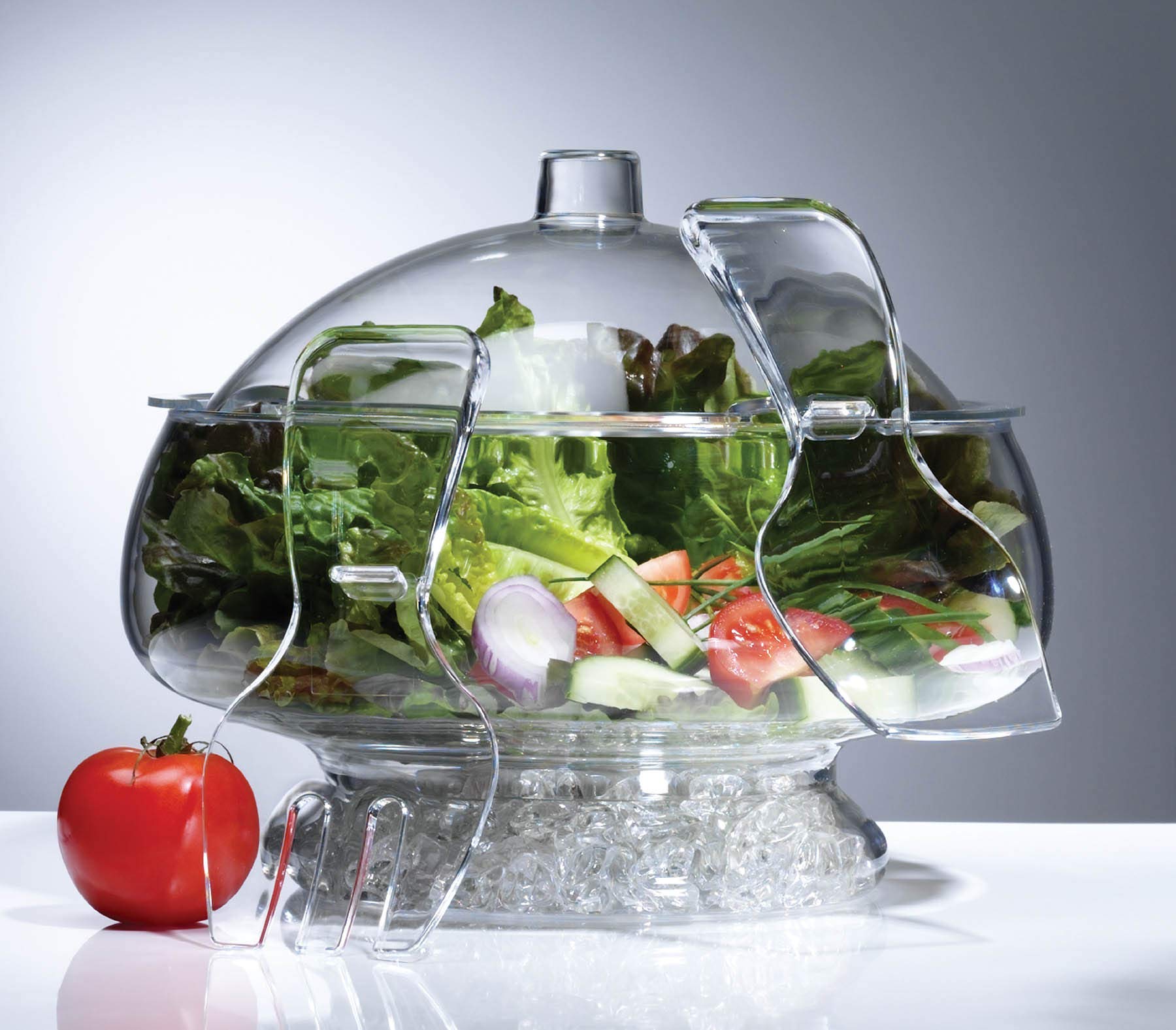 Prodyne Acrylic Salad Bowl & Servers, 6 Qt, Off-White