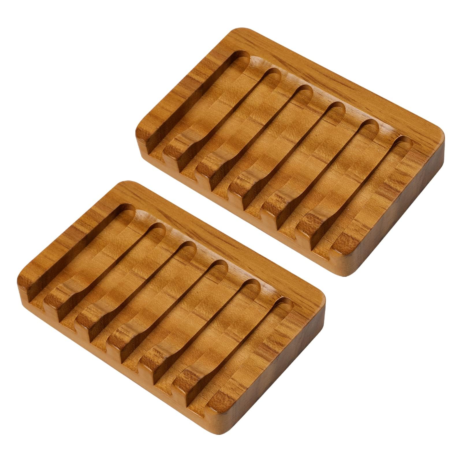 Samebuteco Teak Wooden Soap Holder - 2 Pack, Self Draining Tray, Waterfall Drain, Soap Saver For Bathroom Shower And Bar Soap Wi